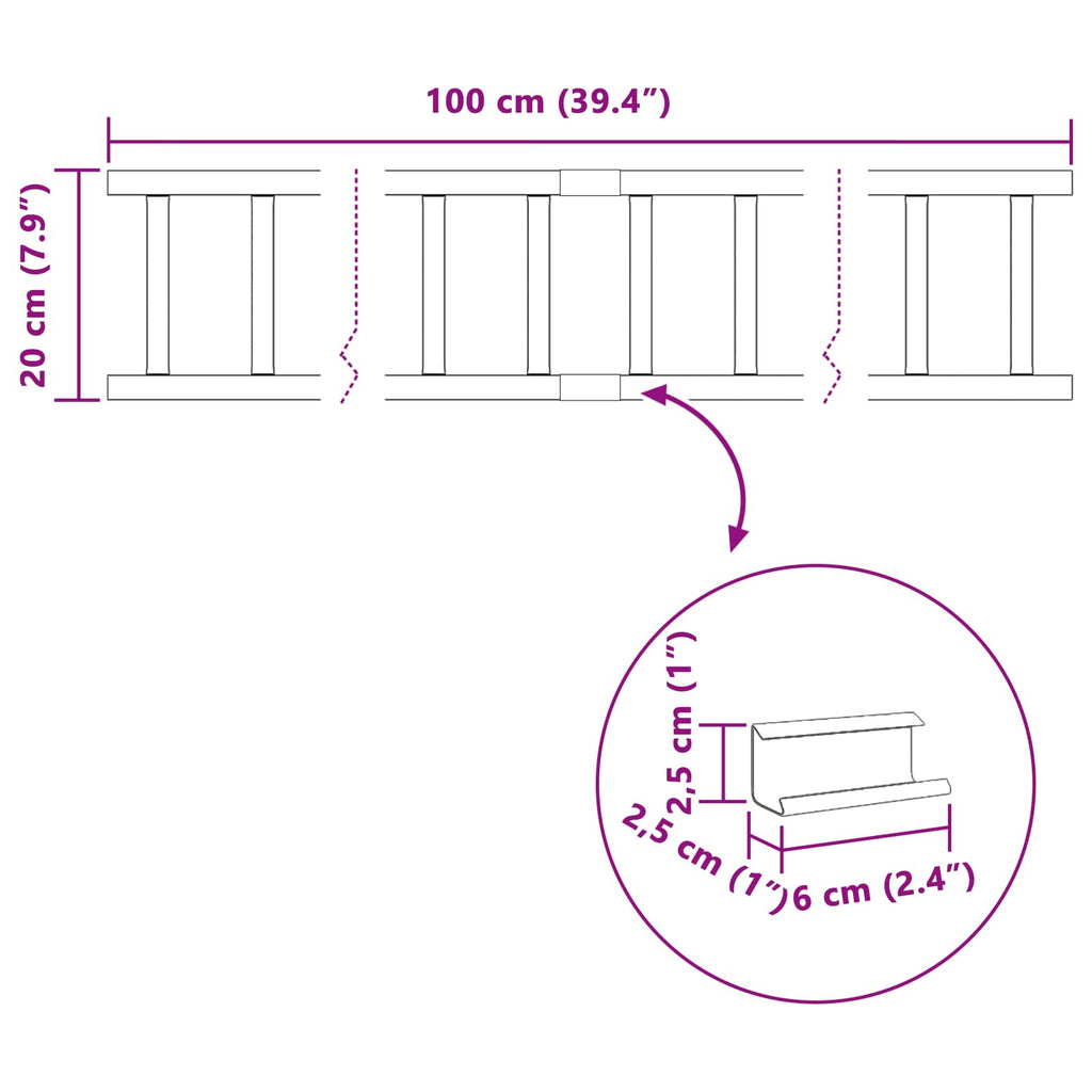 vidaXL Stróż śniegu na dachu Czarny 100 x 2,5 x 20 cm Stal