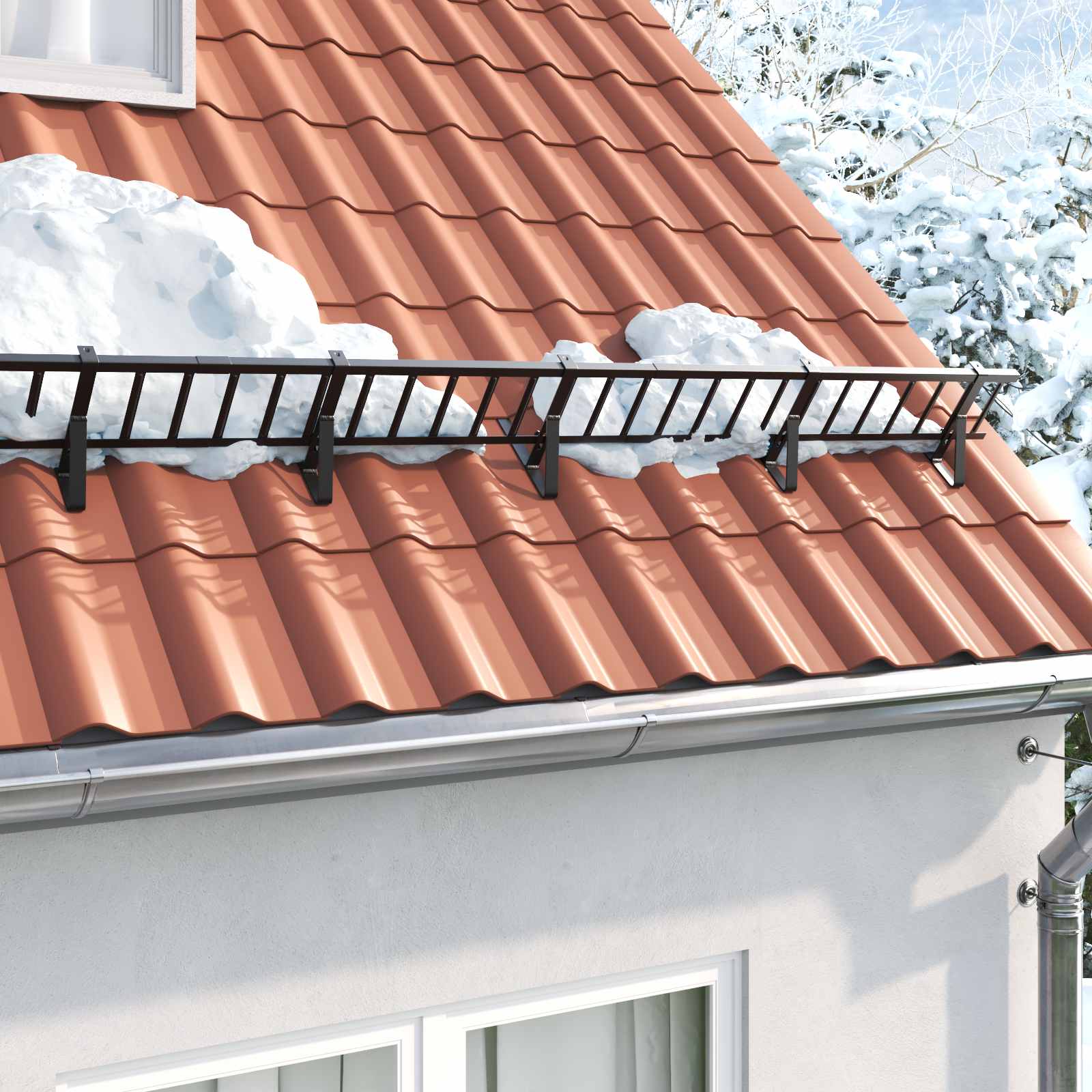 vidaXL Stróż śniegu na dachu Czarny 300 x 2,5 x 20 cm Stal