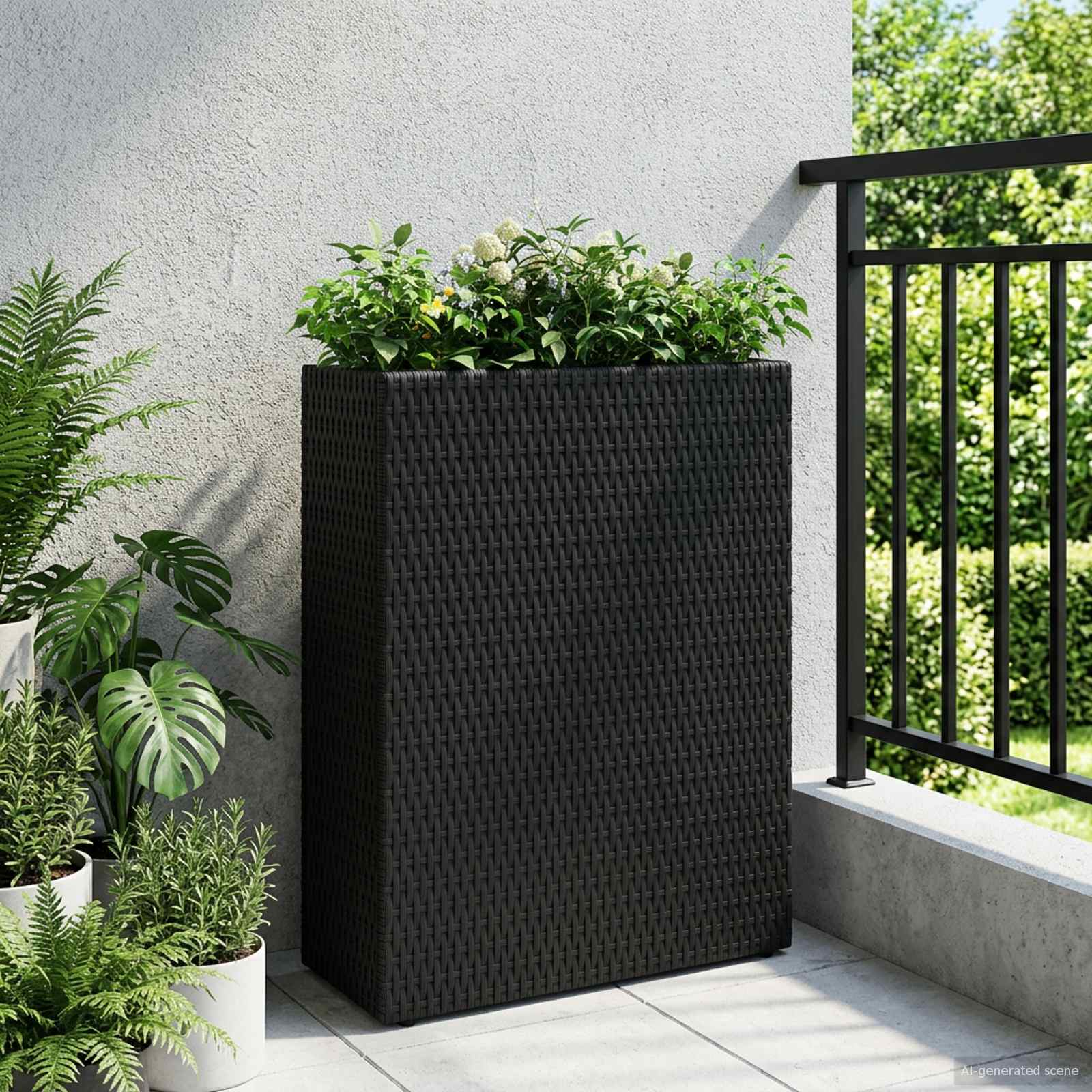 vidaXL Wysoki Doniczka Czarny 55 x 22 x 70 cm polirattan