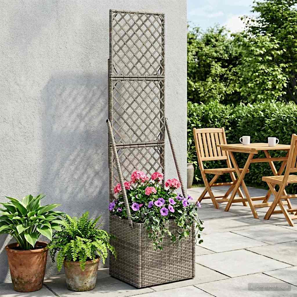 vidaXL Donica ogrodowa z trellem Szary 35 x 30 x 135 cm polirattan