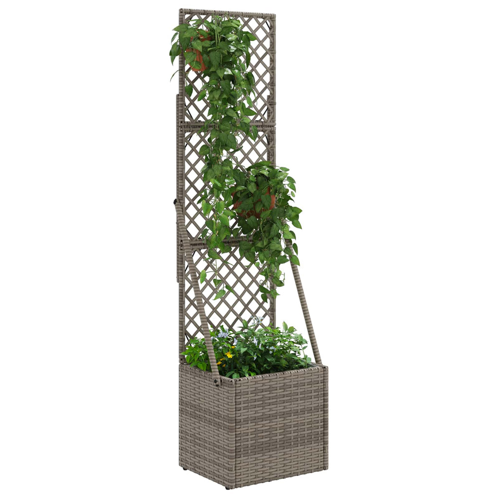 vidaXL Donica ogrodowa z trellem Szary 35 x 30 x 135 cm polirattan