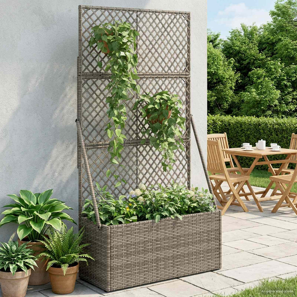 vidaXL Donica ogrodowa z trellem Szary 70 x 30 x 135 cm polirattan