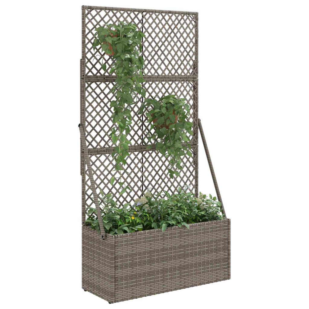vidaXL Donica ogrodowa z trellem Szary 70 x 30 x 135 cm polirattan