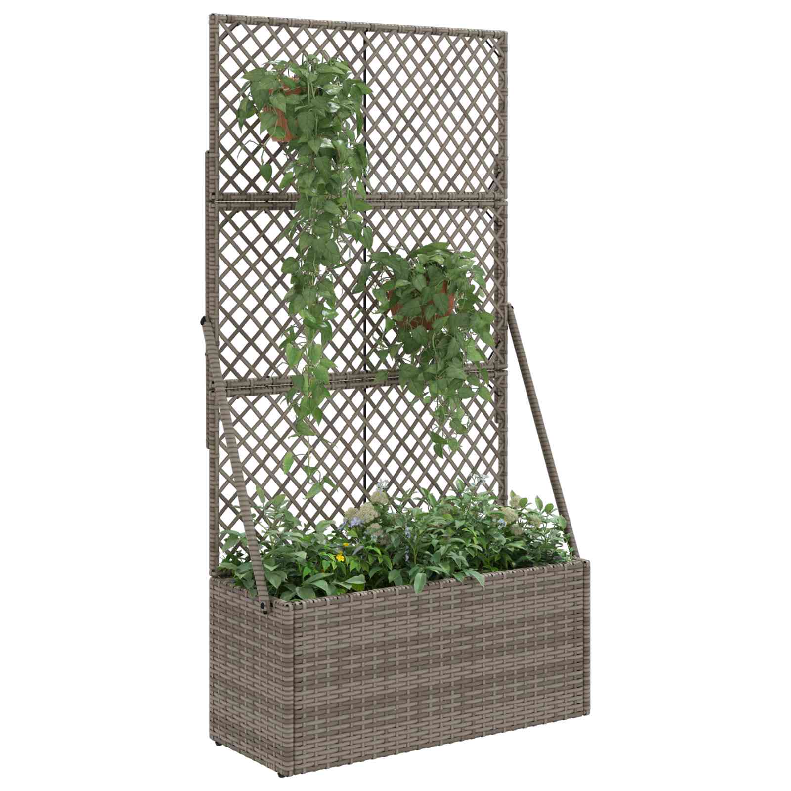vidaXL Donica ogrodowa z trellem Szary 70 x 30 x 135 cm polirattan