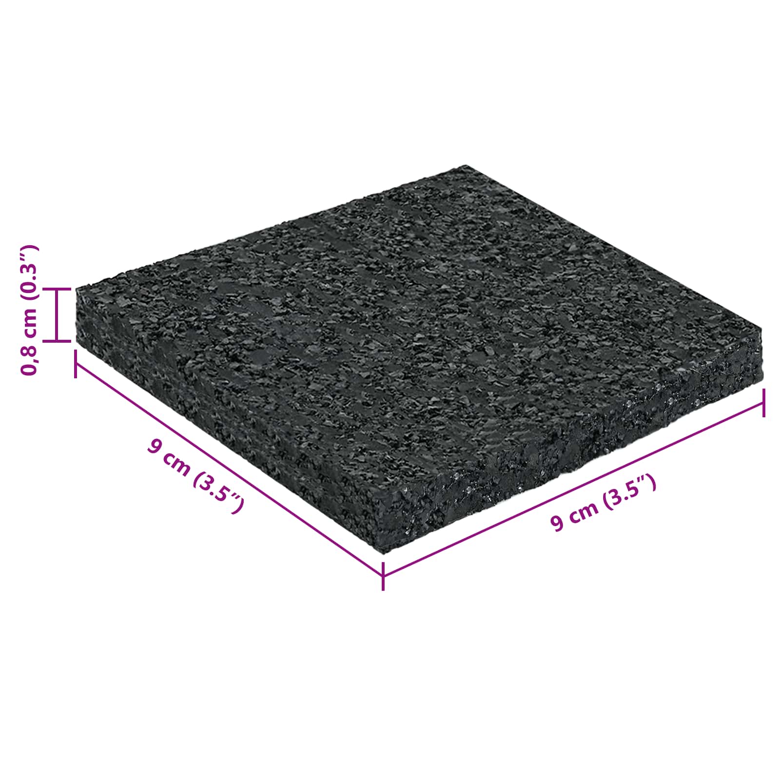 vidaXL Pad Patio z Granulatem Gumowym Czarny 9 x 9 x 0,8 cm Guma