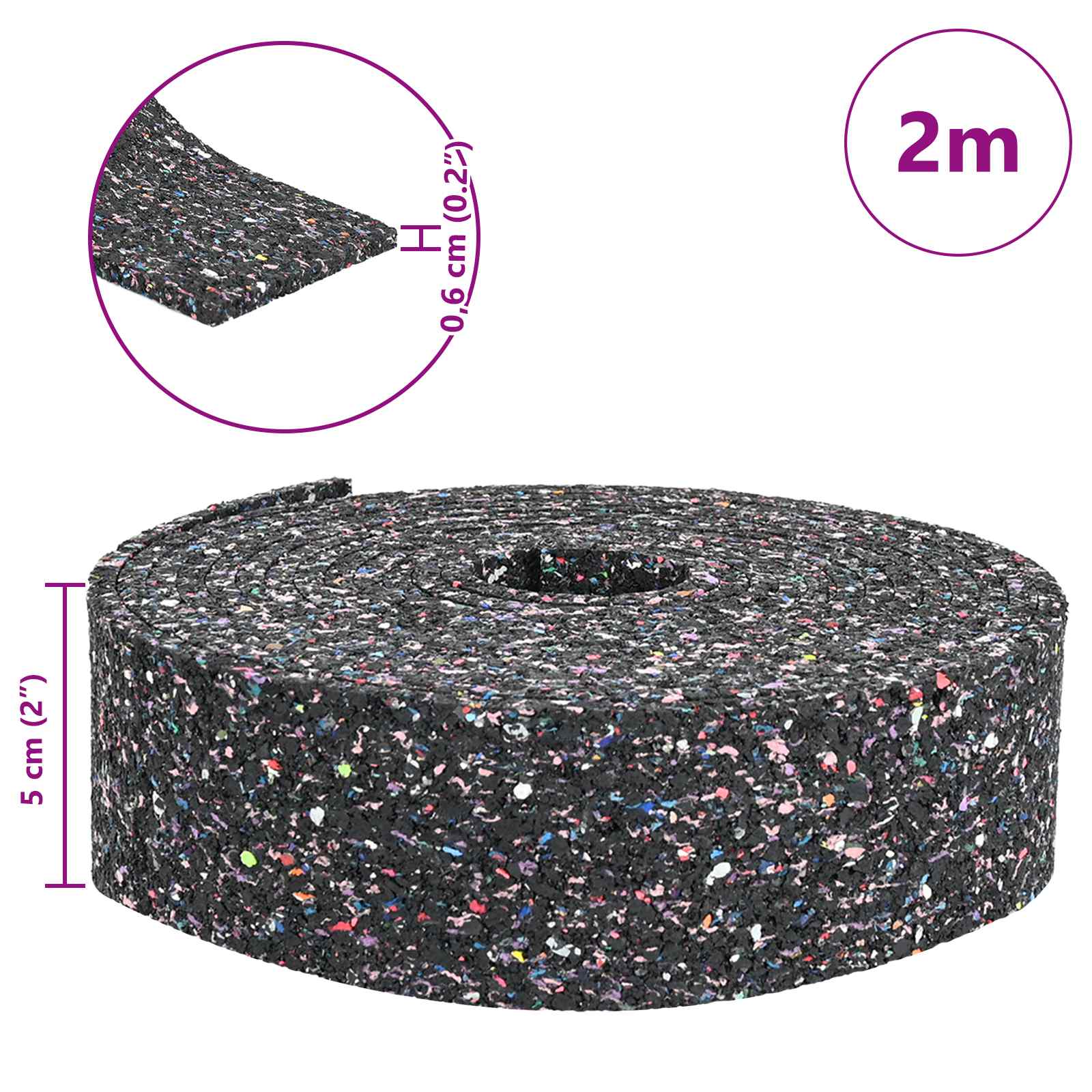 vidaXL Rolka granulatu gumowego Czarny 200 x 5 x 0,6 cm Guma