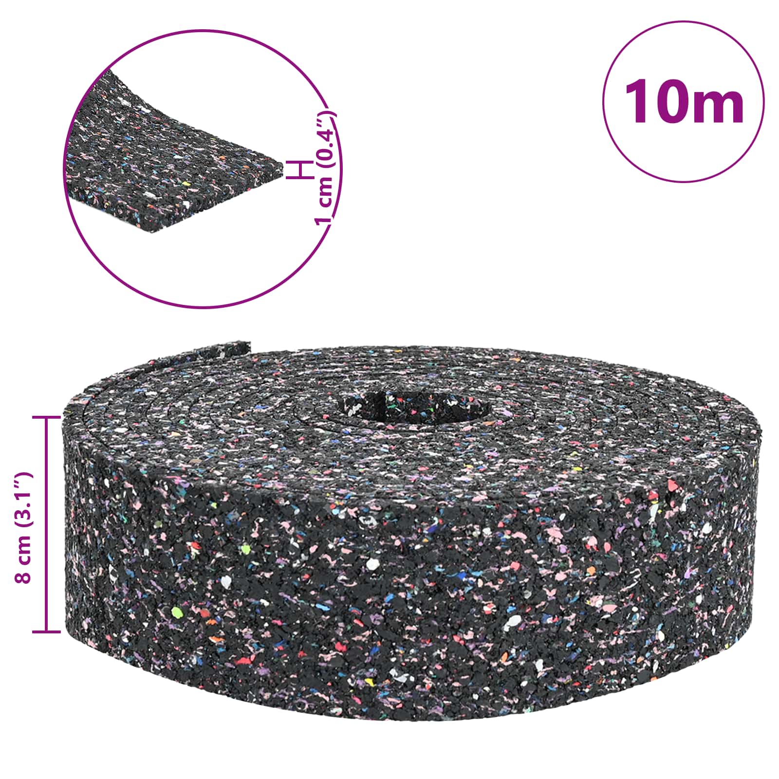 vidaXL Rolka granulatu gumowego Czarny 1000 x 8 x 1 cm Guma