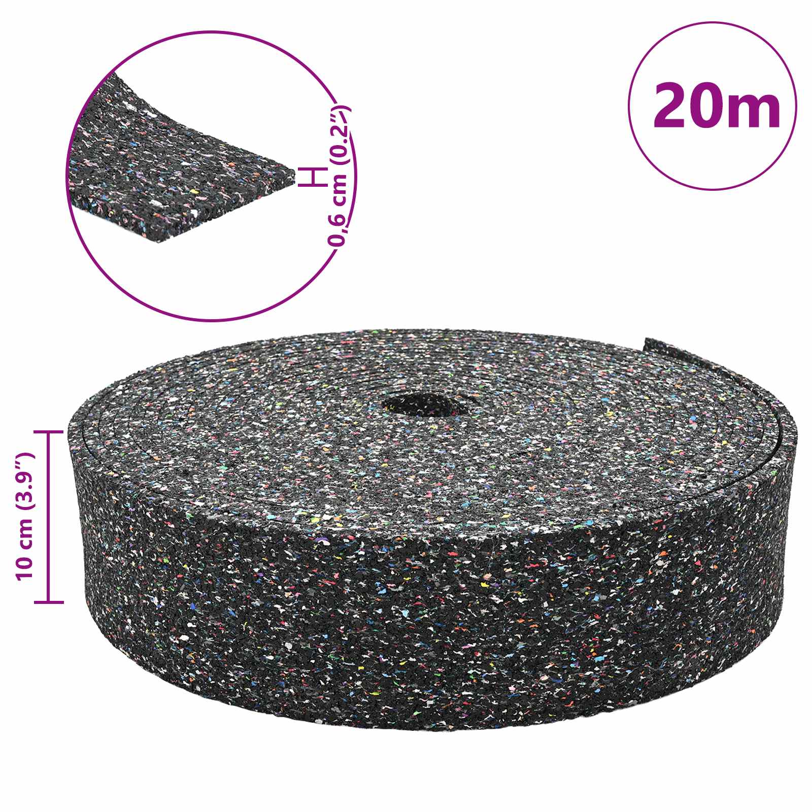 vidaXL Rolka granulatu gumowego Czarny 2000 x 10 x 0,6 cm Guma
