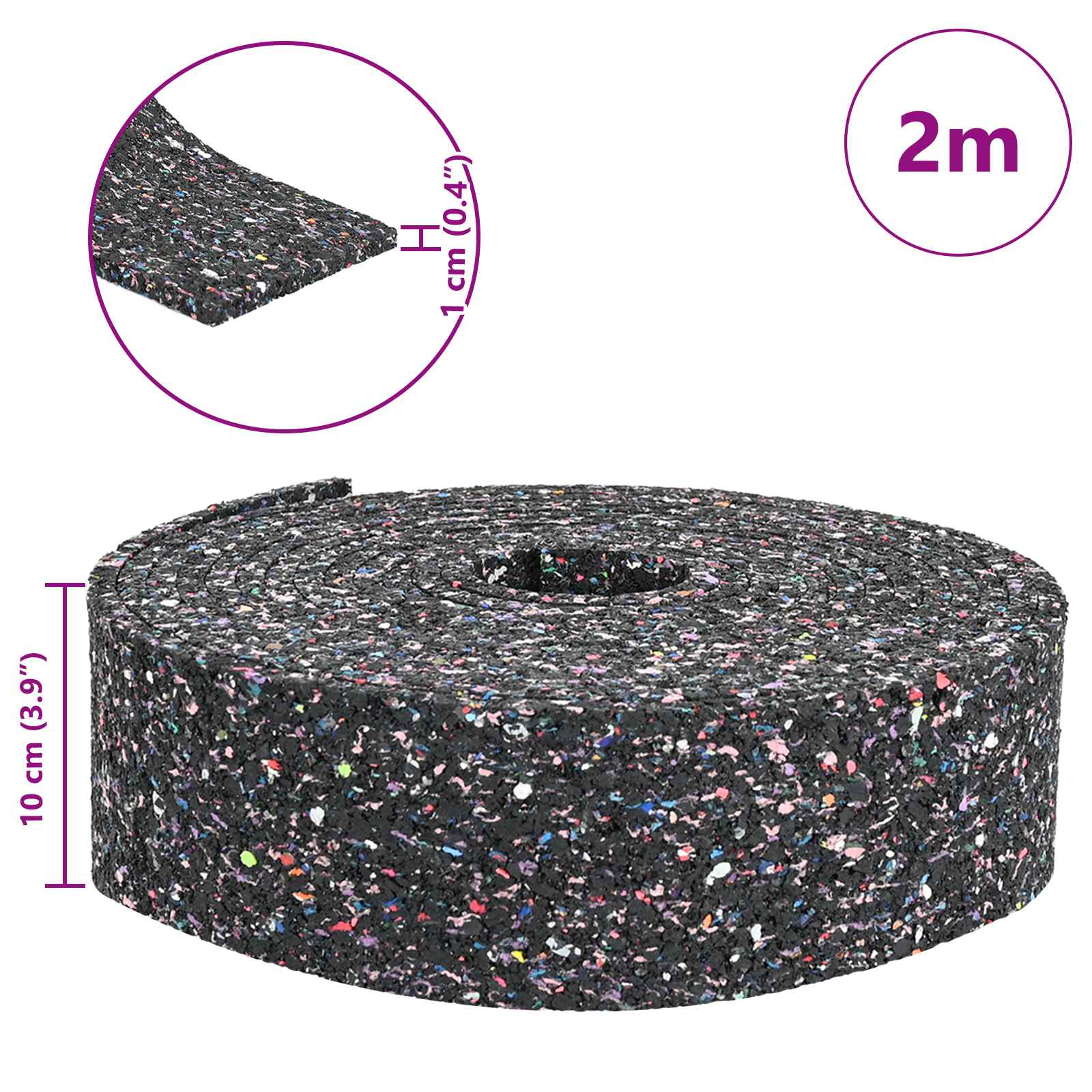 vidaXL Rolka granulatu gumowego Czarny 200 x 10 x 1 cm Guma