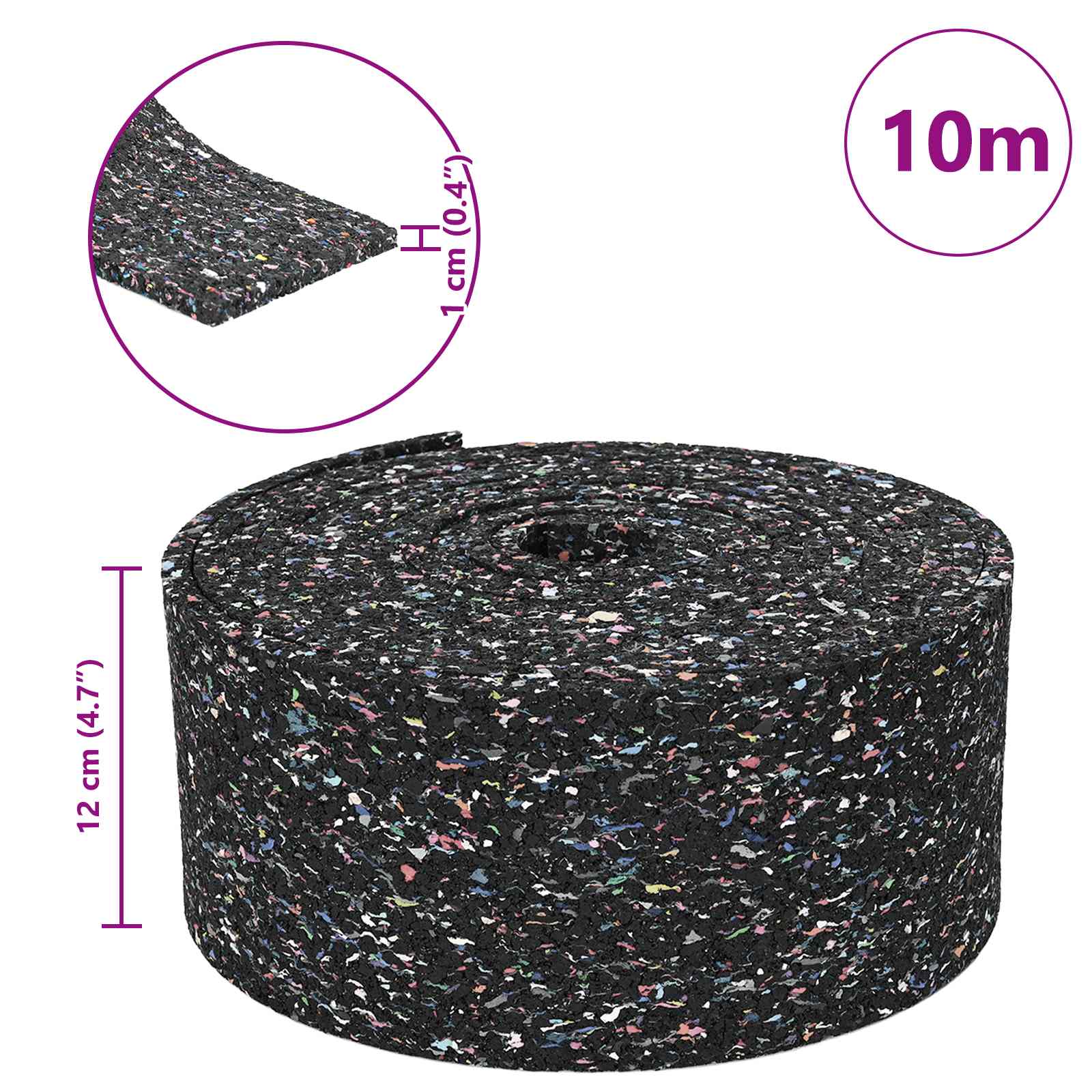 vidaXL Rolka granulatu gumowego Czarny 1000 x 12 x 1 cm Guma
