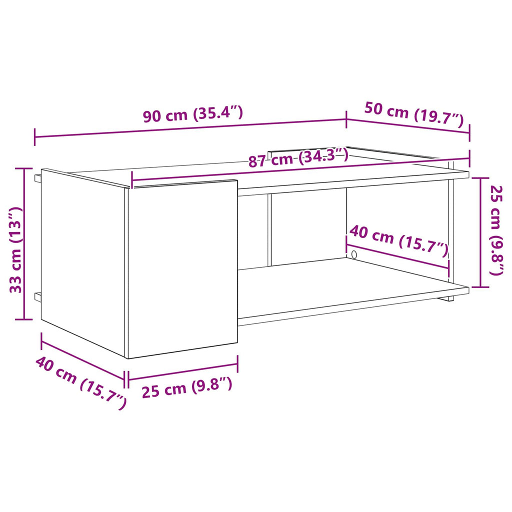 vidaXL Stolik kawowy Dąb artisan 90 x 50 x 33 cm Drewno inżynieryjne