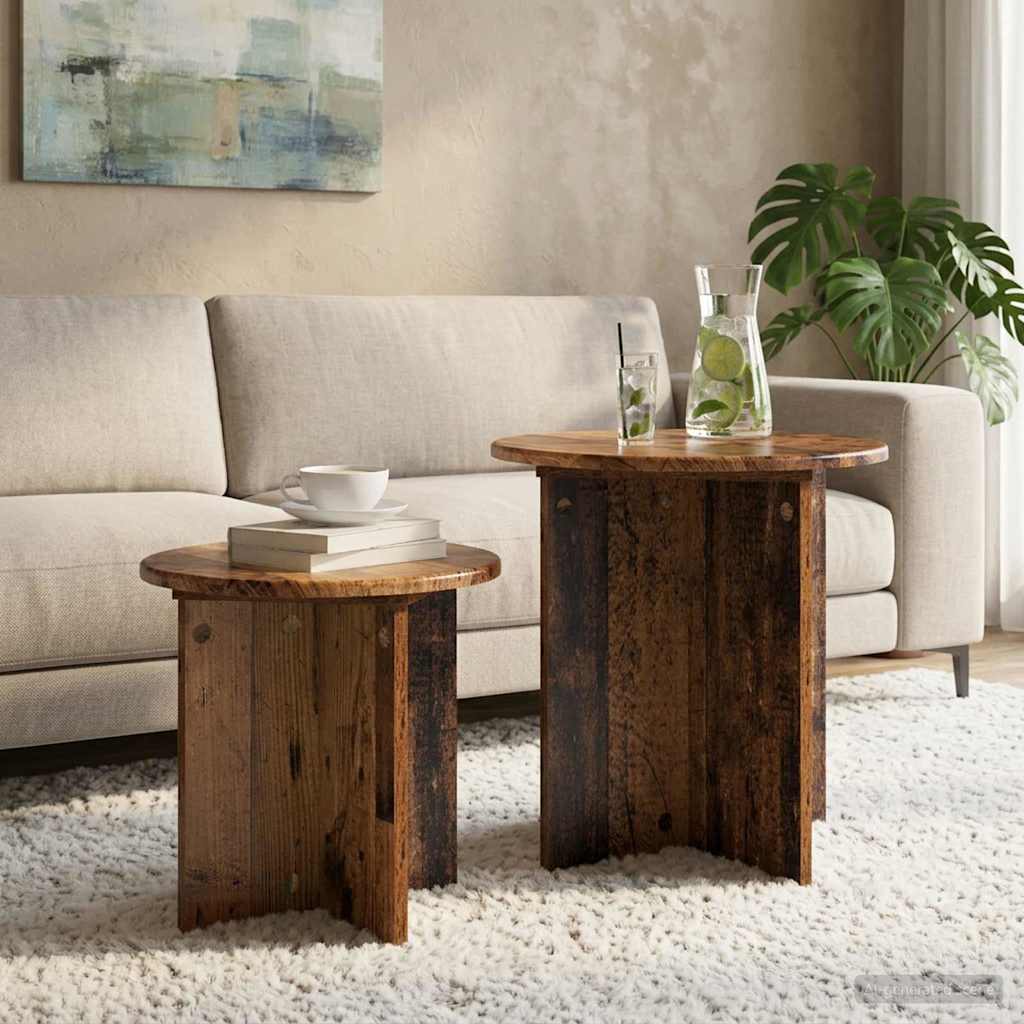 vidaXL Zestaw stolików bocznych 2 pcs Stare drewno Drewno inżynieryjne
