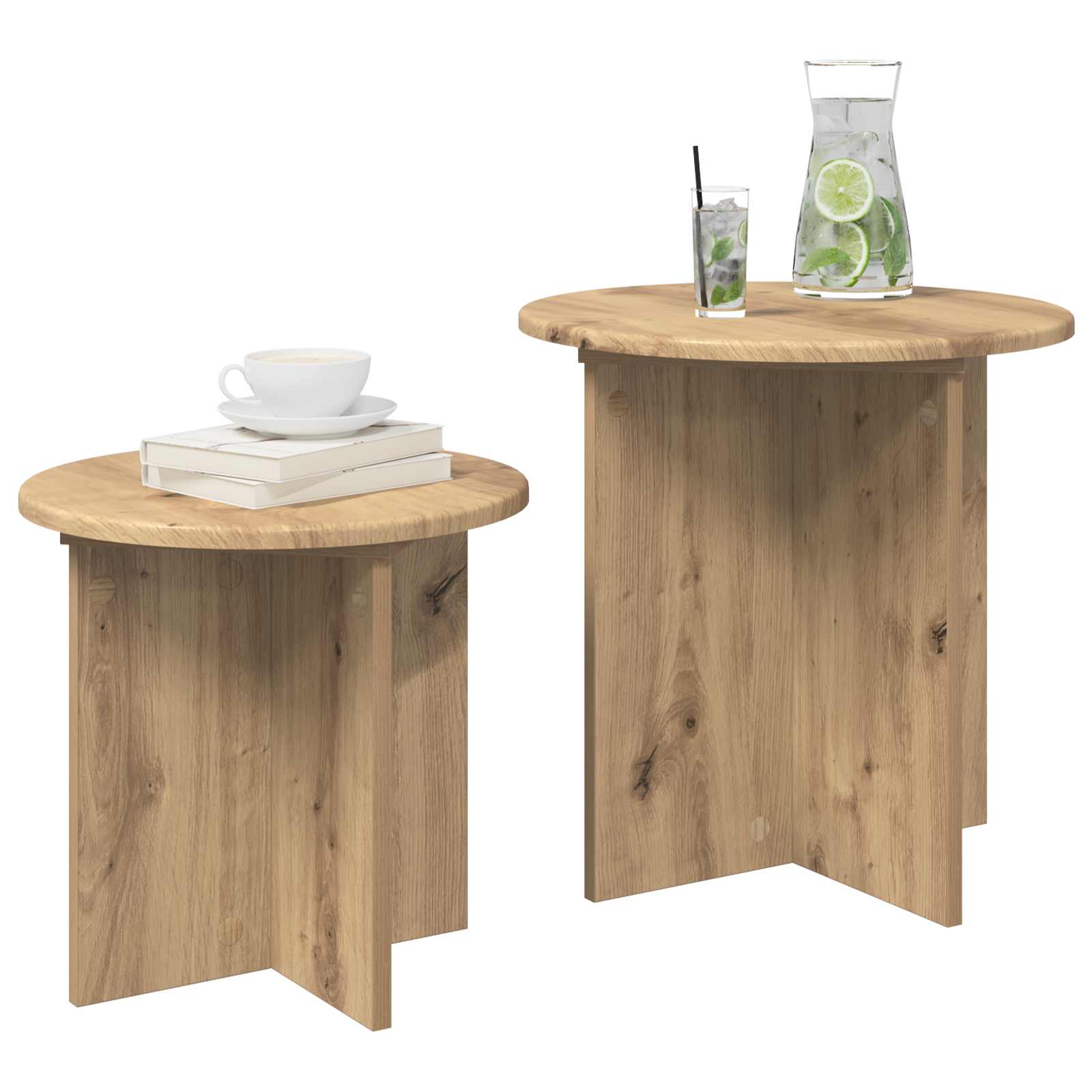 vidaXL Zestaw stolików bocznych 2 szt. Dąb artisan Ø 45 x 45 cm