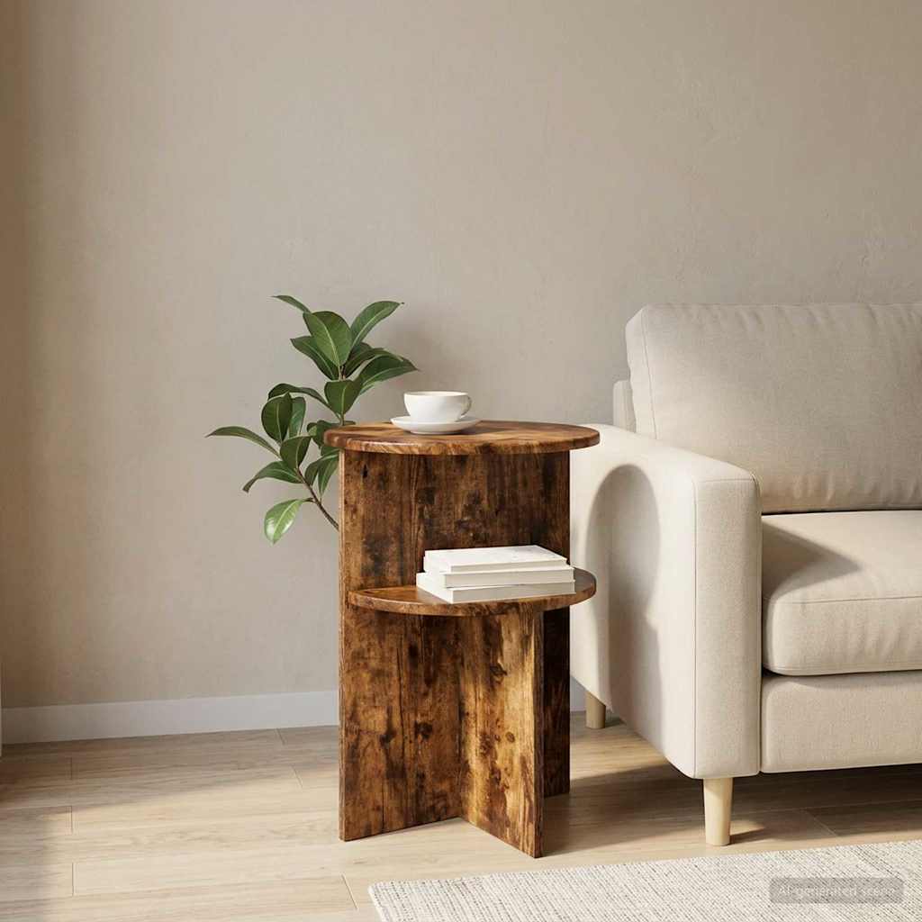 vidaXL Stolik boczny Dąb wędzony Ø 39,5 x 55 cm Drewno inżynieryjne