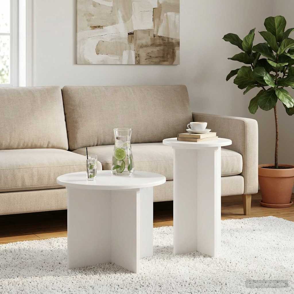 vidaXL Zestaw stolików bocznych 2 pcs Biały Drewno inżynieryjne