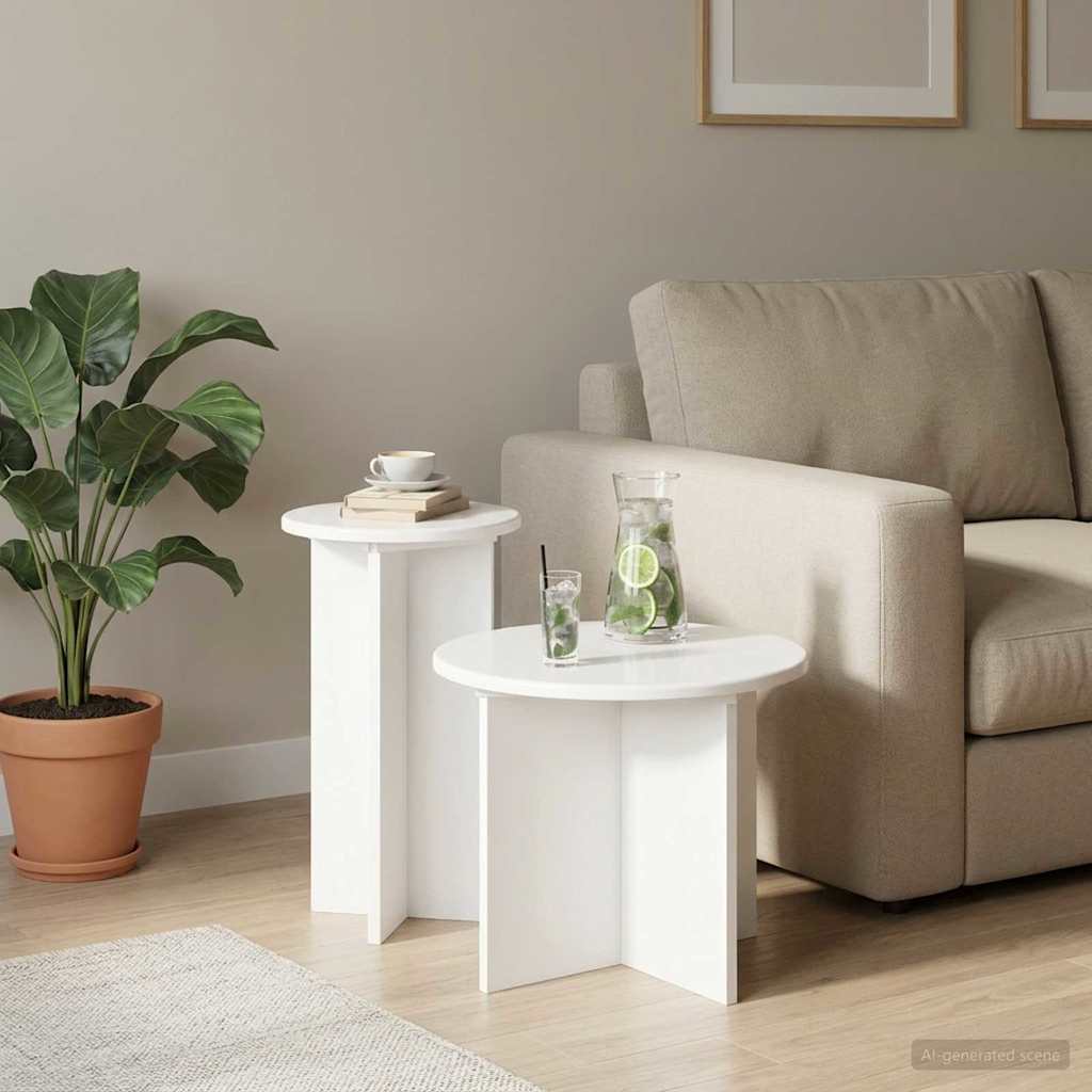 vidaXL Zestaw stolików bocznych 2 pcs Biały Drewno inżynieryjne