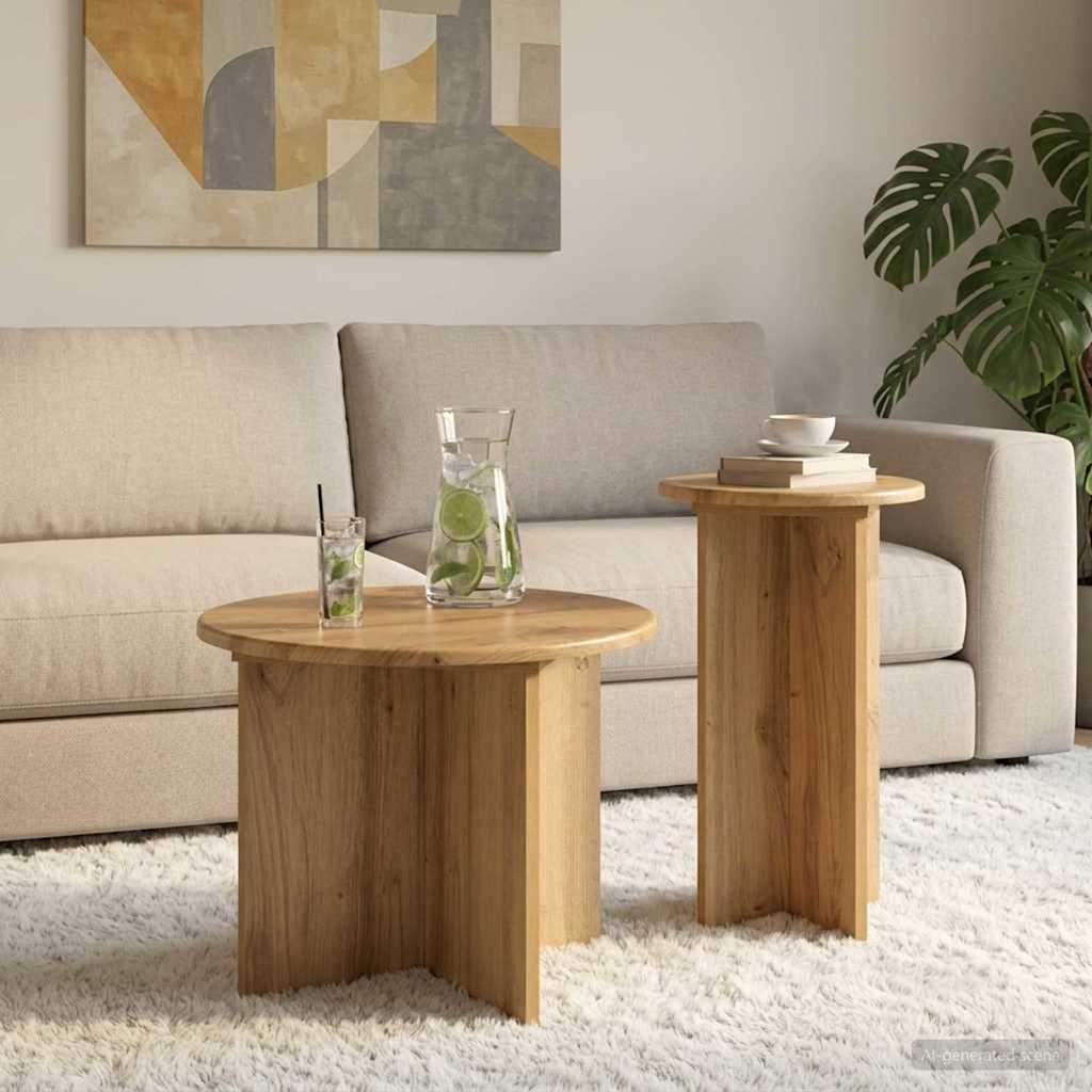 vidaXL Zestaw stolików bocznych 2 szt. Dąb artisan Ø 45 x 35 cm