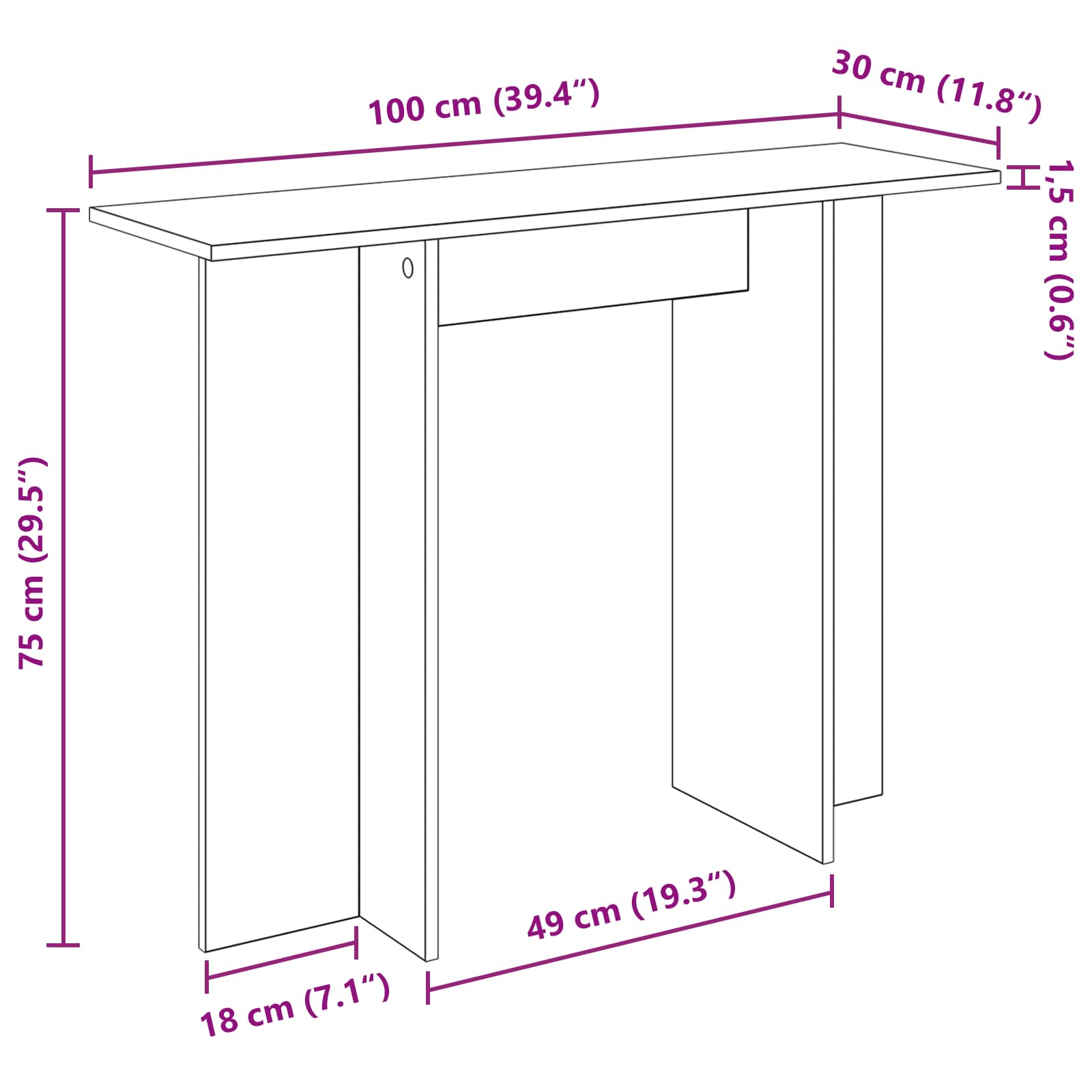 vidaXL Konsola Szary Sonoma 100 x 30 x 75 cm Drewno inżynieryjne
