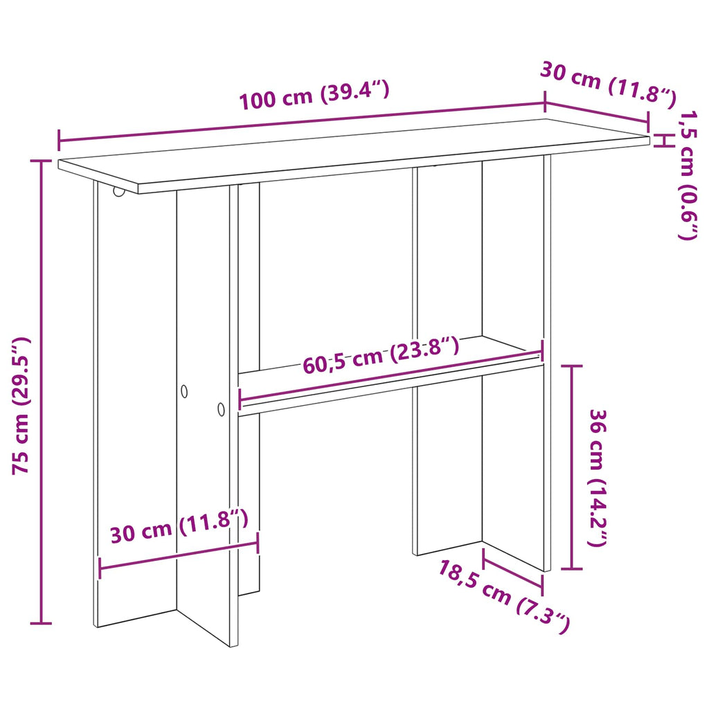 vidaXL Konsola Stare drewno 100 x 30 x 75 cm Drewno inżynieryjne