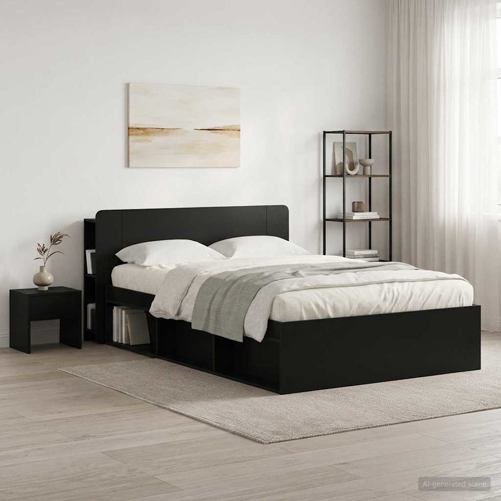 vidaXL Szafka z zagłówkiem z przechowywaniem Czarny 135 x 18,5 x 80 cm