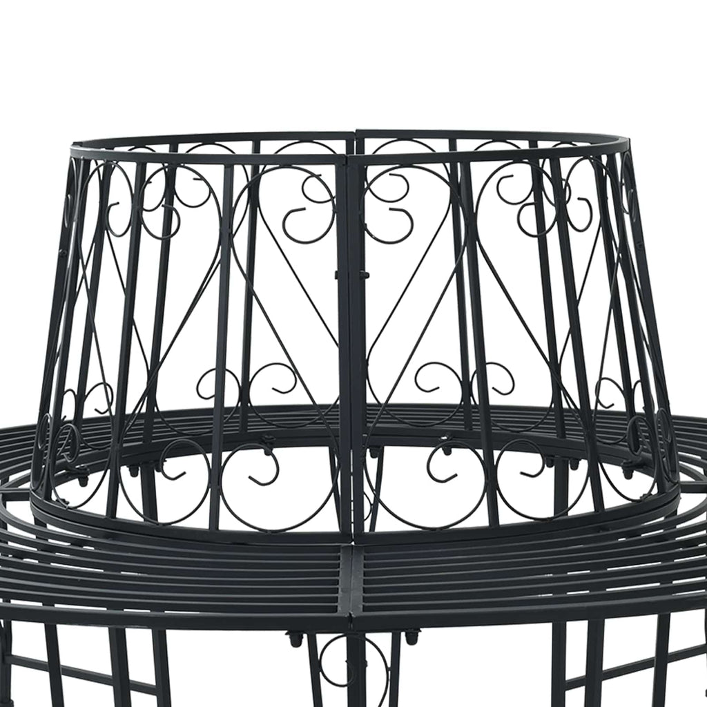 vidaXL Ławka Drzewna Ø 160 x 89 cm Stal Czarny Okrągły