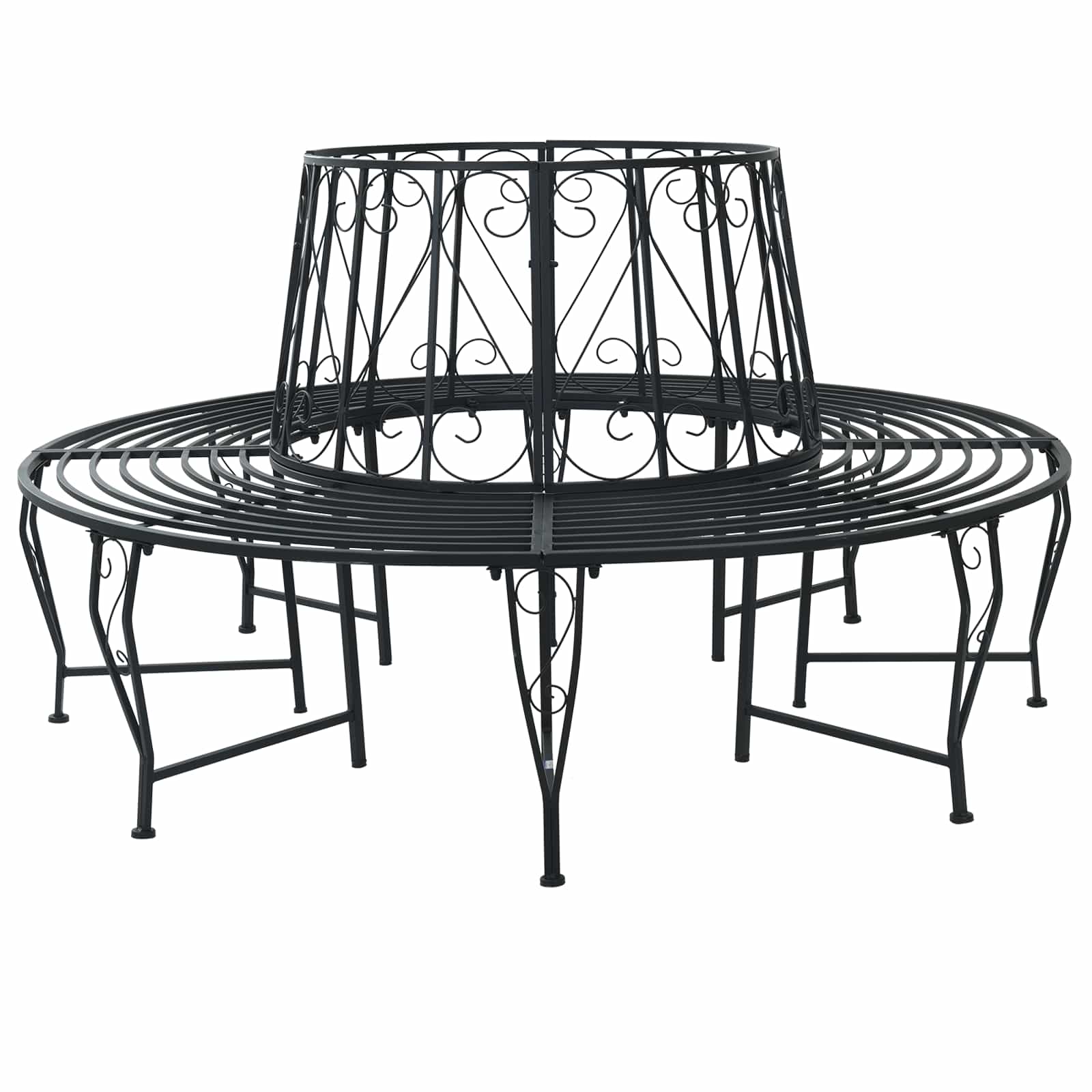vidaXL Ławka Drzewna Ø 160 x 89 cm Stal Czarny Okrągły