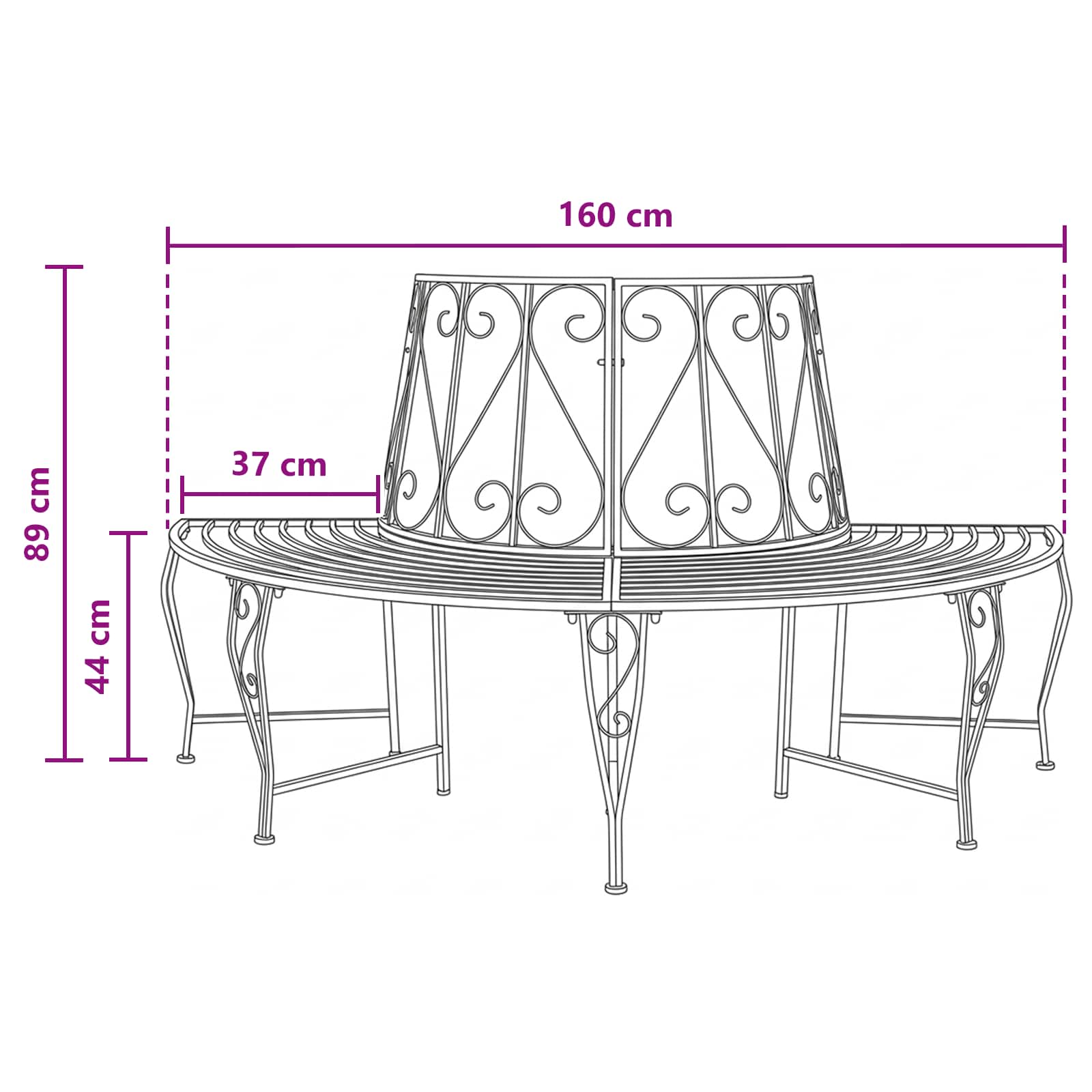 vidaXL Ławka Drzewna 4-Liczba miejsc 160 x 80 x 89 cm Stal
