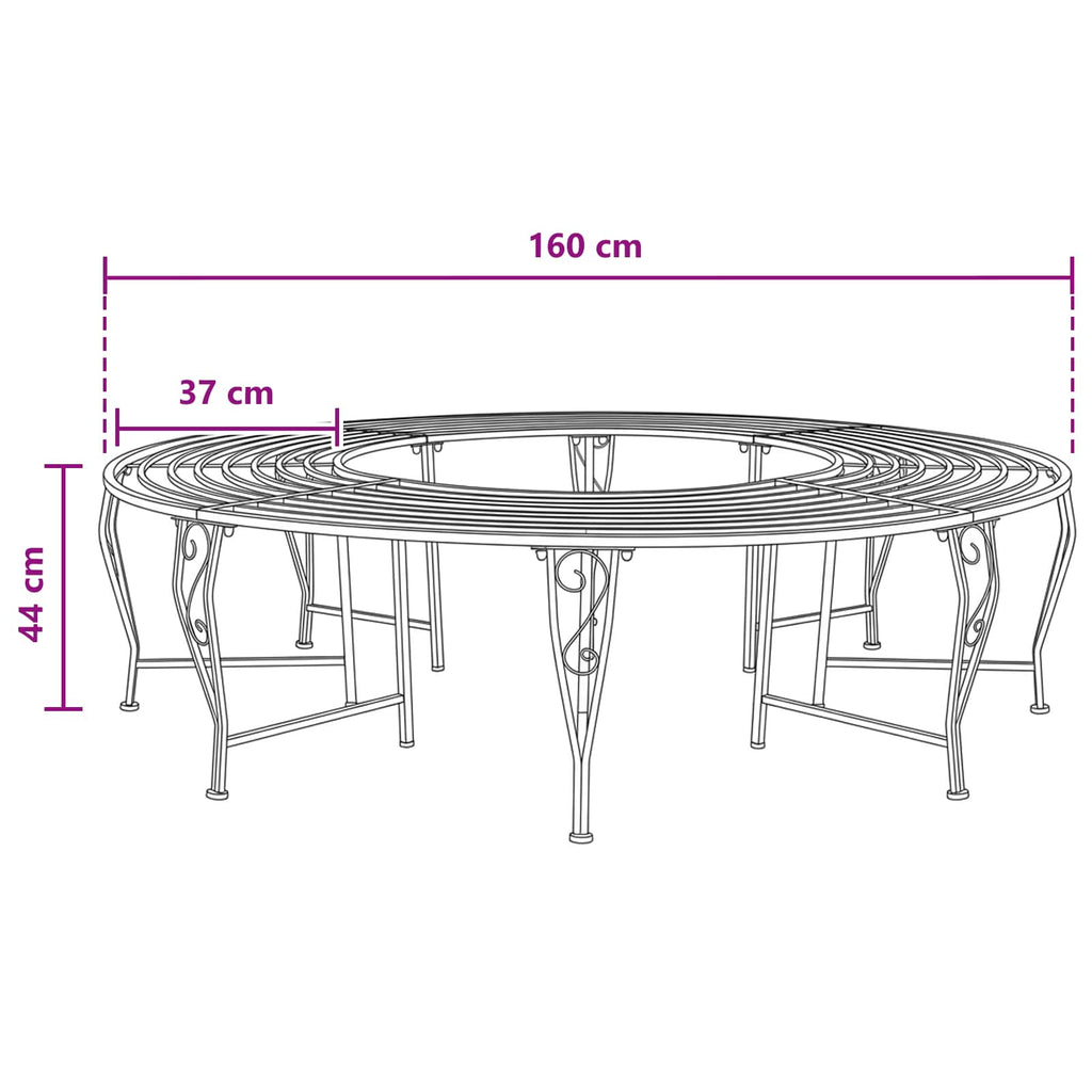 vidaXL Ławka Drzewna 8-Liczba miejsc Ø 160 x 44 cm Stal Srebrnoszary