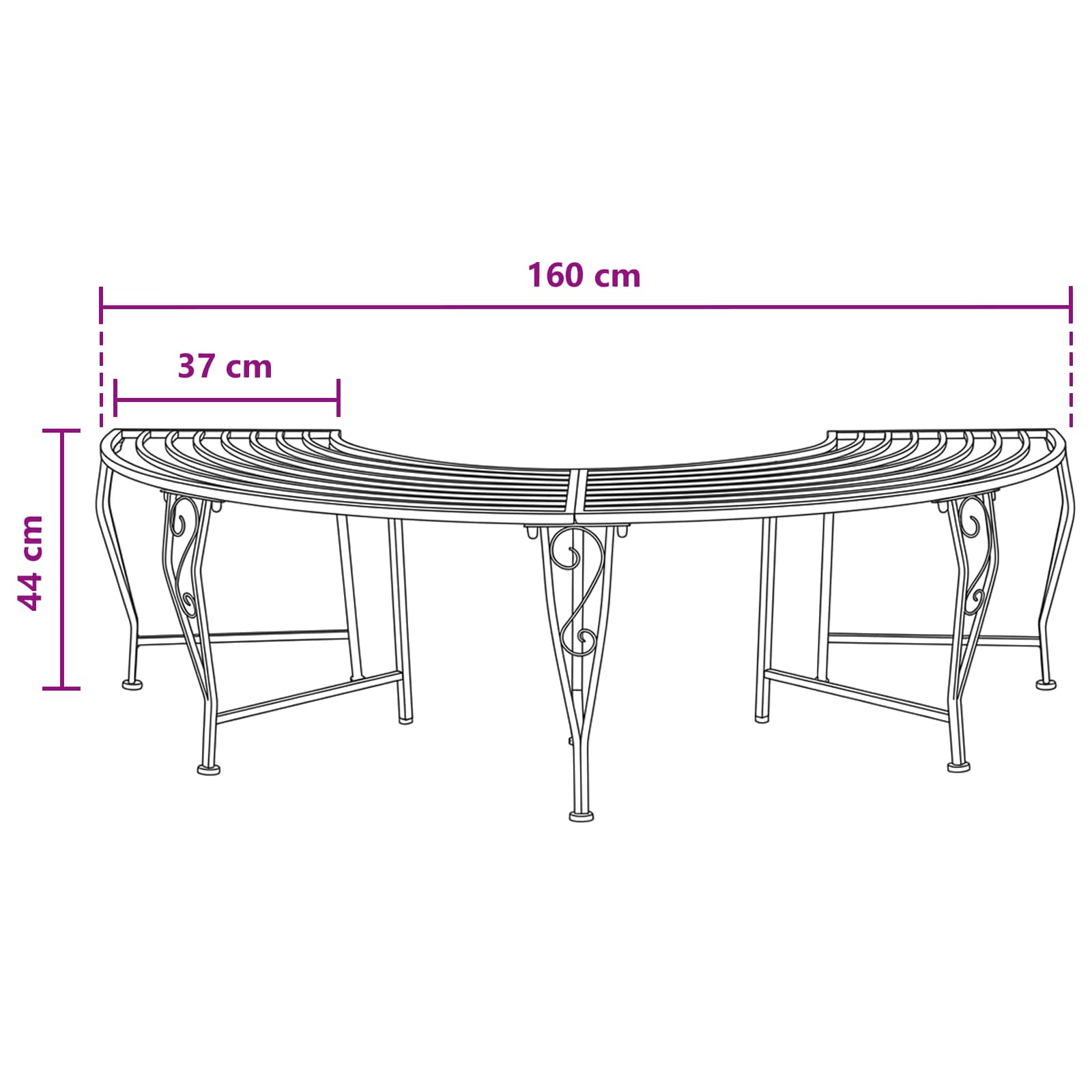 vidaXL Ławka Drzewna 4-Liczba miejsc 160 x 80 x 44 cm Stal