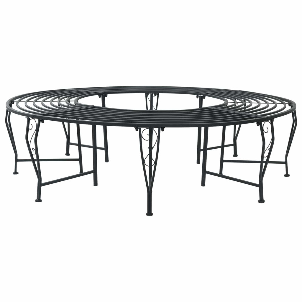 vidaXL Ławka Drzewna 8-Liczba miejsc Ø 160 x 44 cm Stal Czarny Okrągły