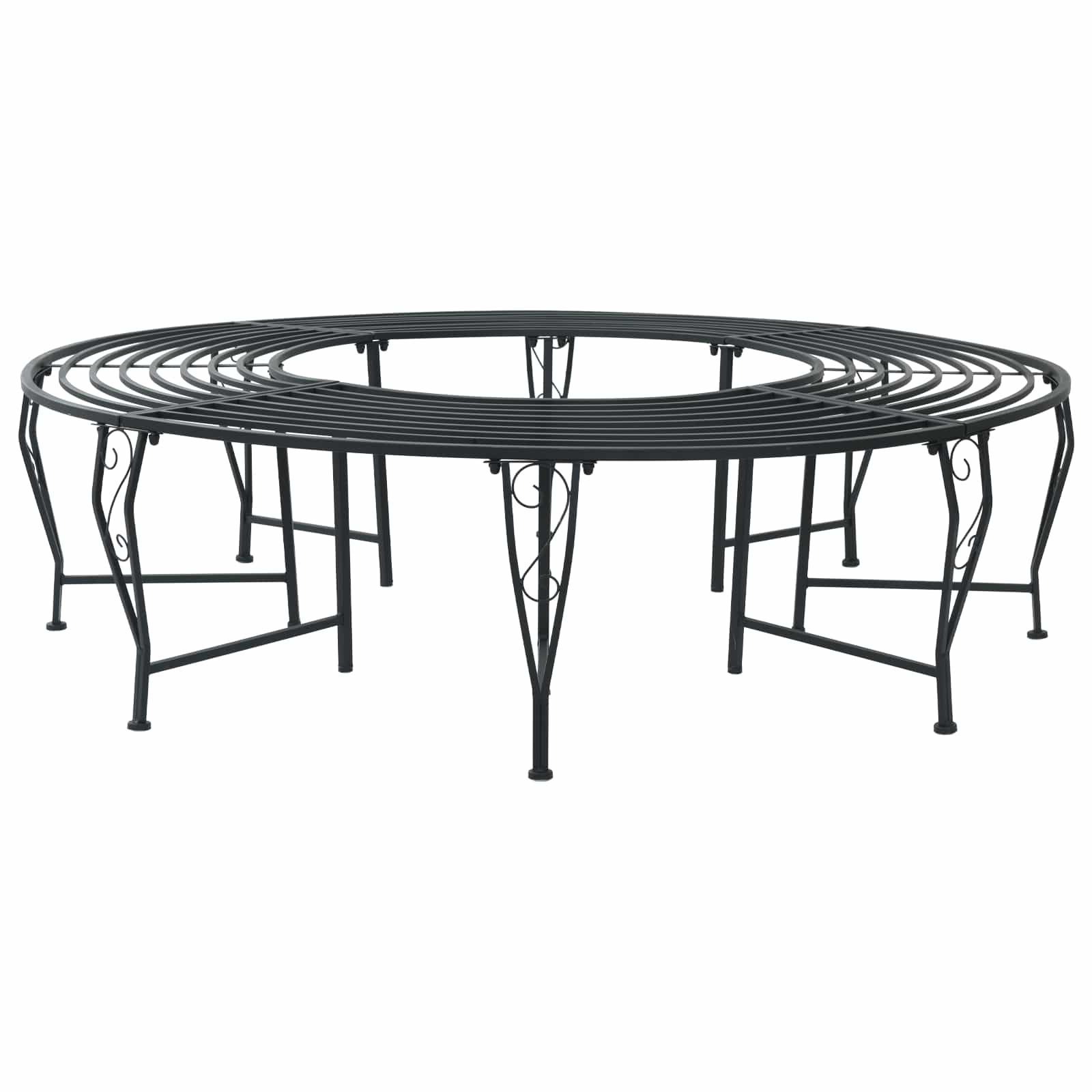 vidaXL Ławka Drzewna 8-Liczba miejsc Ø 160 x 44 cm Stal Czarny Okrągły