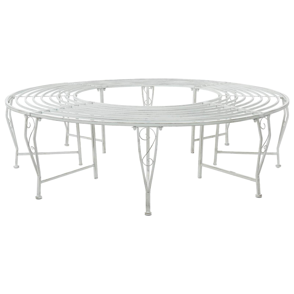 vidaXL Ławka Drzewna 8-Liczba miejsc Ø 160 x 44 cm Stal Antyczna biel