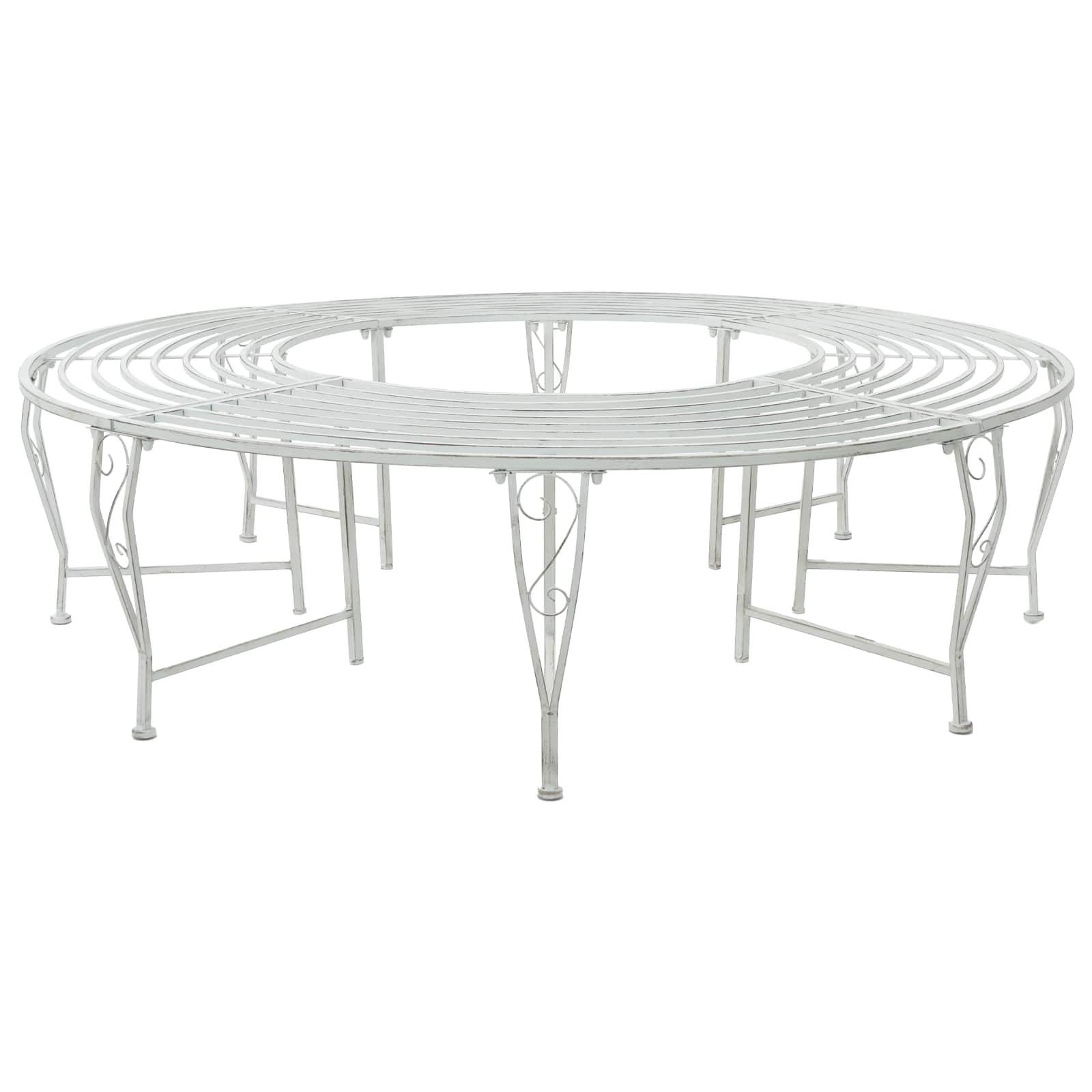 vidaXL Ławka Drzewna 8-Liczba miejsc Ø 160 x 44 cm Stal Antyczna biel