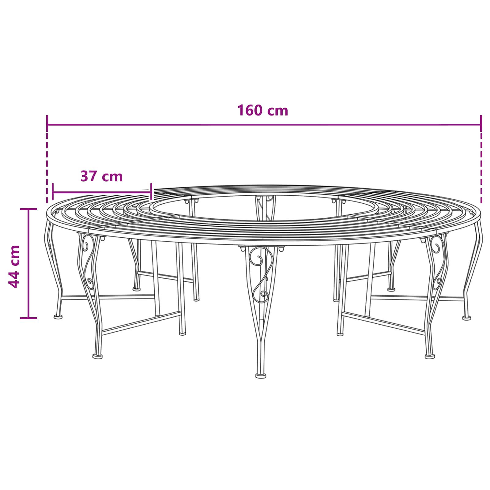 vidaXL Ławka Drzewna 8-Liczba miejsc Ø 160 x 44 cm Stal Antyczna biel