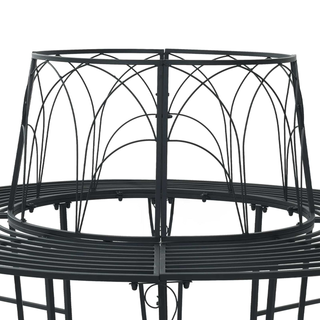 vidaXL Ławka Drzewna 8-Liczba miejsc Ø 160 x 89 cm Stal Czarny Okrągły