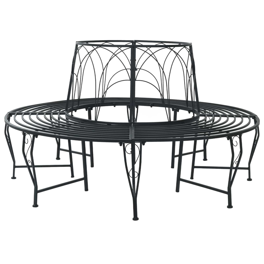 vidaXL Ławka Drzewna 8-Liczba miejsc Ø 160 x 89 cm Stal Czarny Okrągły