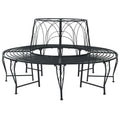 vidaXL Ławka Drzewna 8-Liczba miejsc Ø 160 x 89 cm Stal Czarny Okrągły