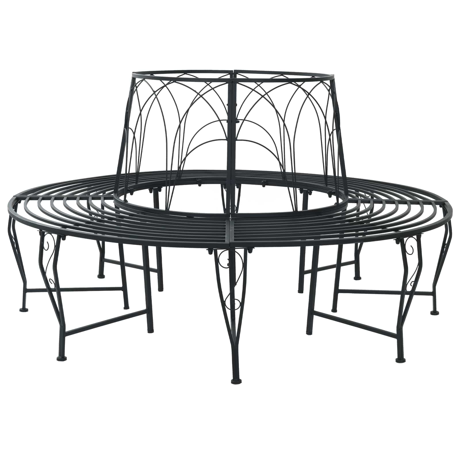vidaXL Ławka Drzewna 8-Liczba miejsc Ø 160 x 89 cm Stal Czarny Okrągły