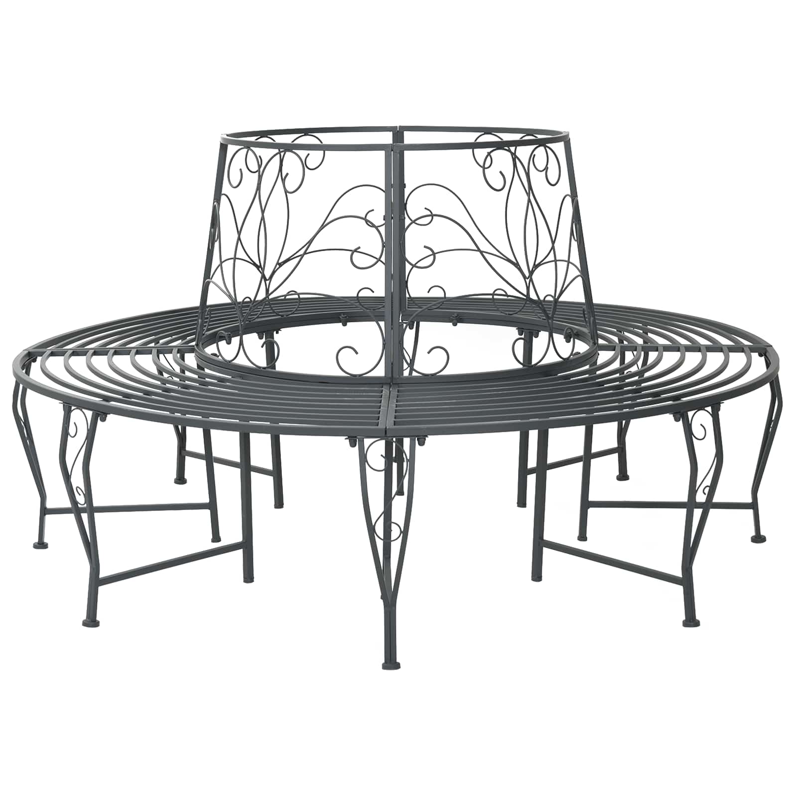 vidaXL Ławka Drzewna 8-Liczba miejsc Ø 160 x 89 cm Stal Srebrnoszary