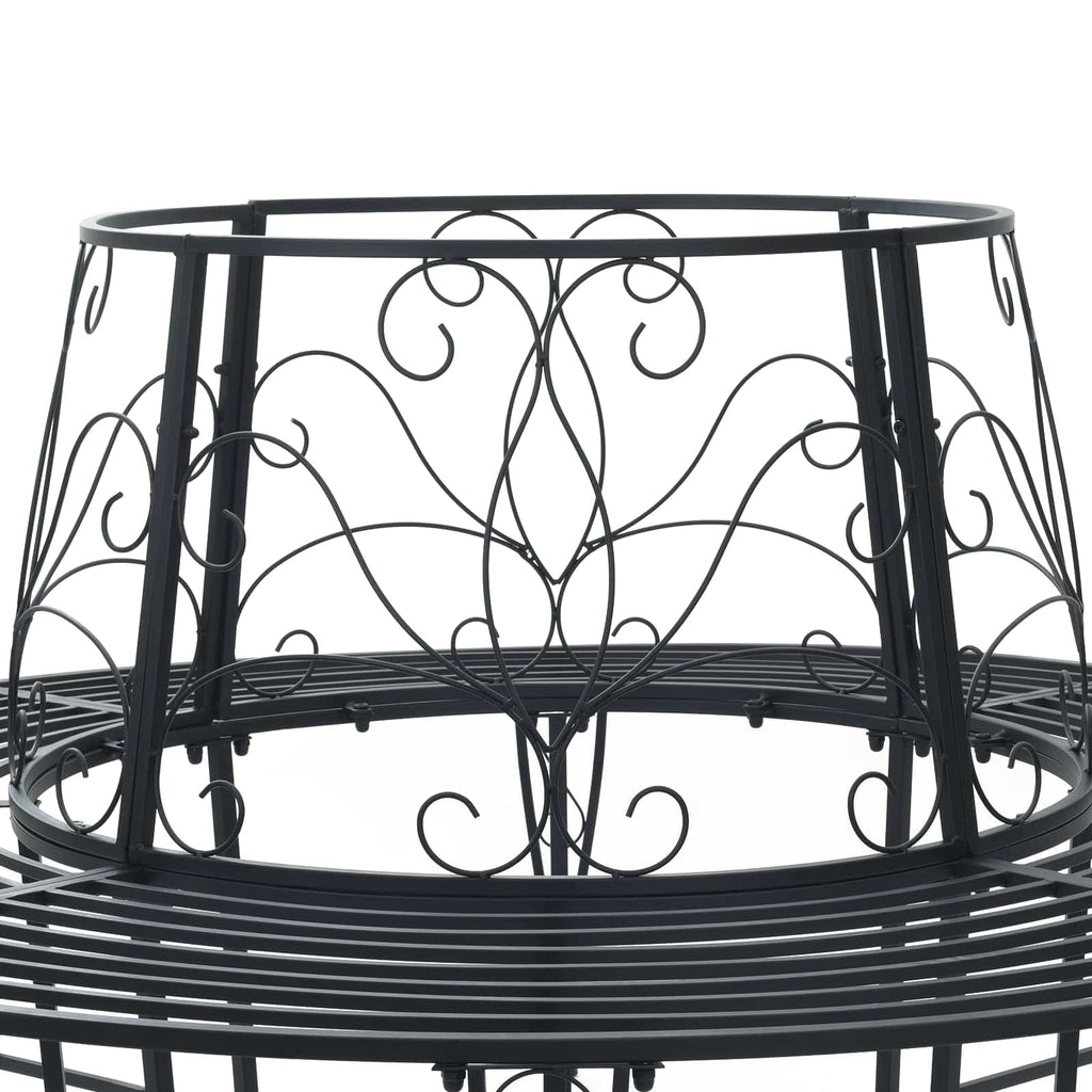 vidaXL Ławka Drzewna 8-Liczba miejsc Ø 160 x 89 cm Stal Czarny Okrągły