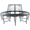 vidaXL Ławka Drzewna 8-Liczba miejsc Ø 160 x 89 cm Stal Czarny Okrągły