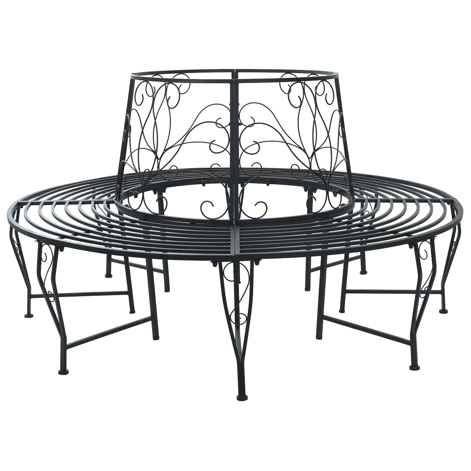 vidaXL Ławka Drzewna 8-Liczba miejsc Ø 160 x 89 cm Stal Czarny Okrągły