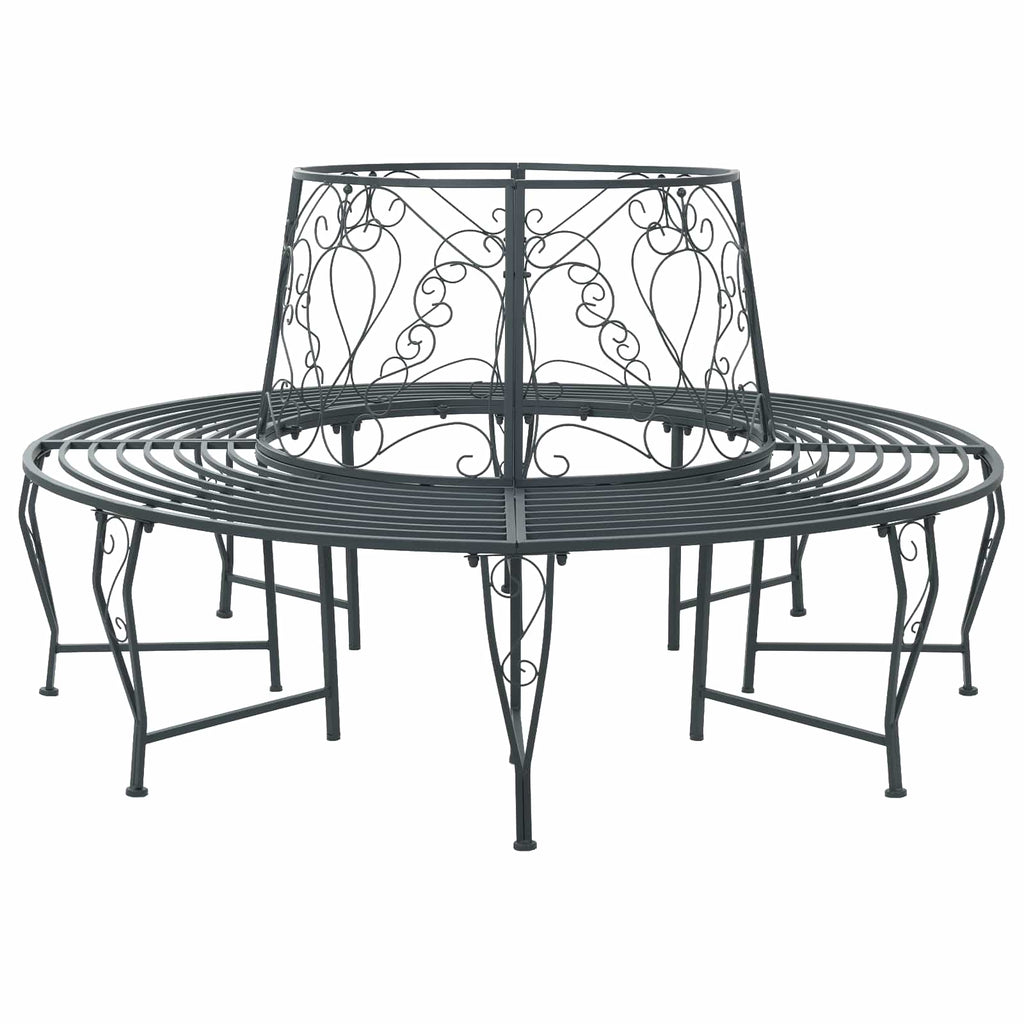 vidaXL Ławka Drzewna 8-Liczba miejsc Ø 160 x 89 cm Stal Srebrnoszary