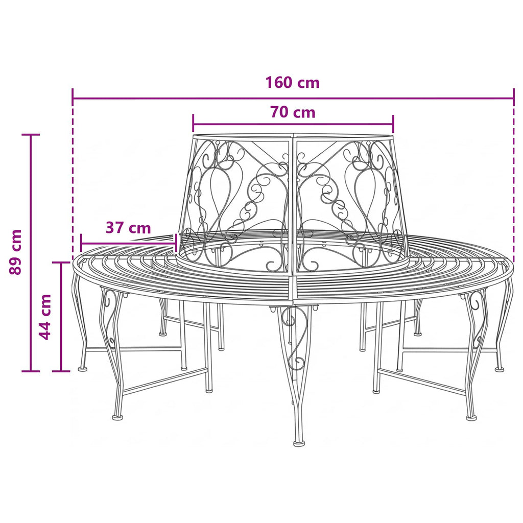 vidaXL Ławka Drzewna 8-Liczba miejsc Ø 160 x 89 cm Stal Srebrnoszary