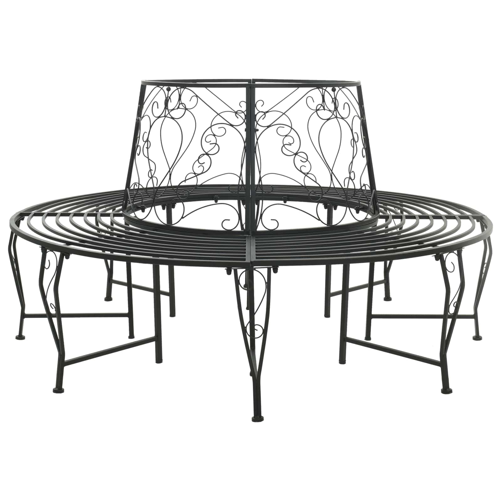 vidaXL Ławka Drzewna 8-Liczba miejsc Ø 160 x 89 cm Stal Czarny Okrągły