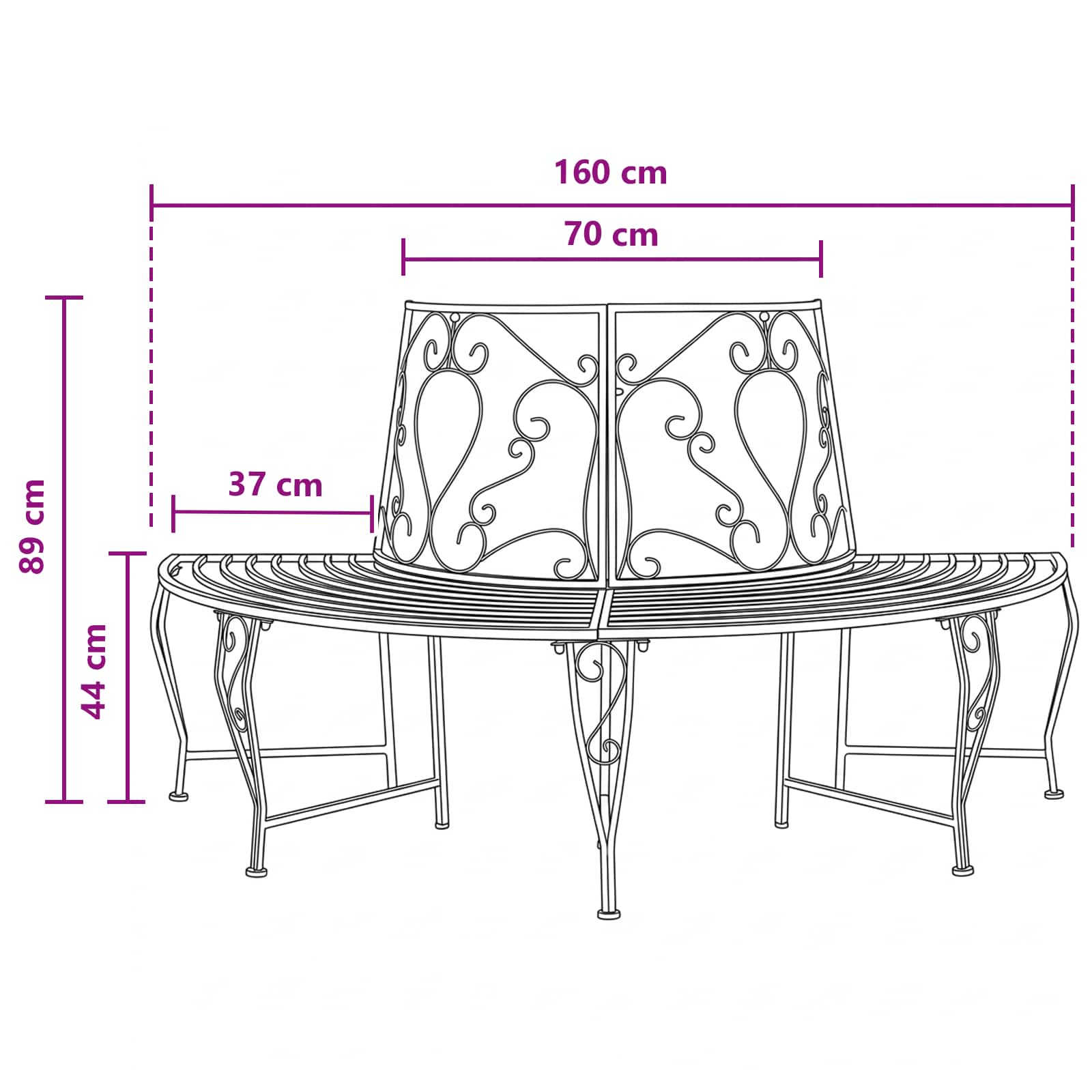vidaXL Ławka Drzewna 4-Liczba miejsc 160 x 80 x 89 cm Stal Czarny