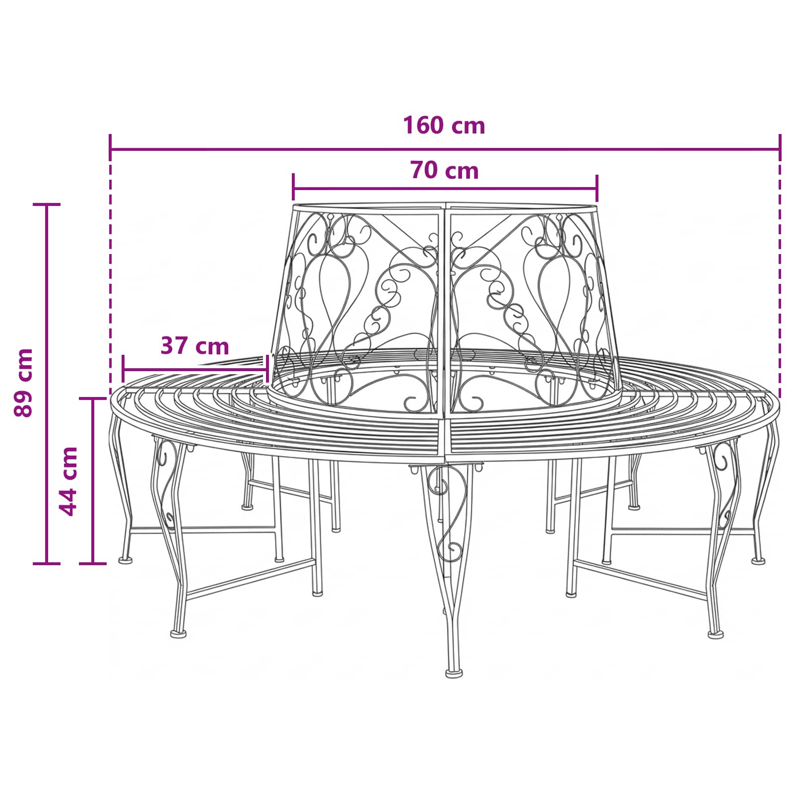 vidaXL Ławka Drzewna 8-Liczba miejsc Ø 160 x 89 cm Stal Antyczna biel