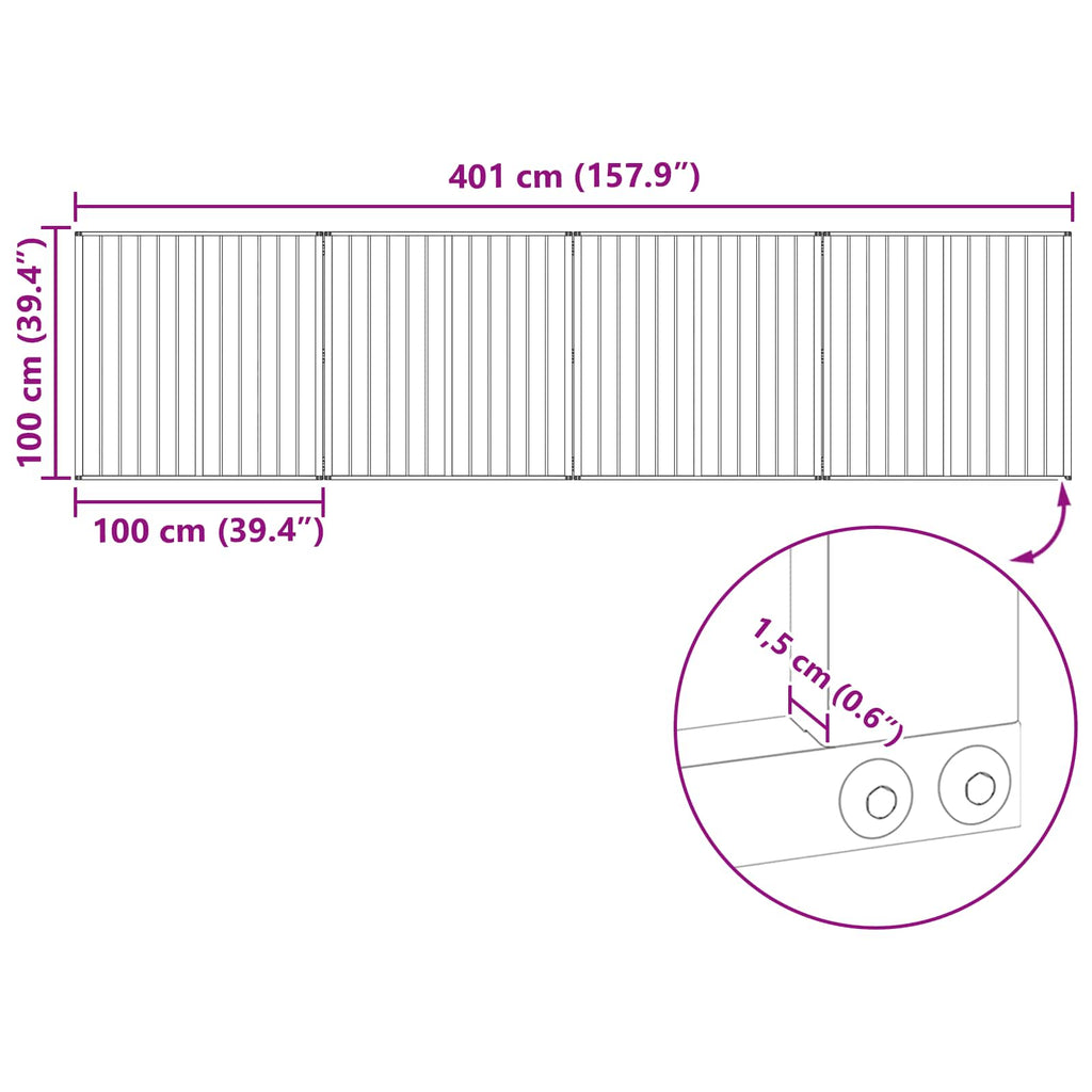 vidaXL Bramka dla psa 4 szt. Czarny 100 x 100 cm Stal ocynkowana