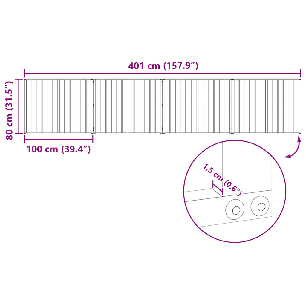 vidaXL Bramka dla psa 4 szt. Czarny 100 x 80 cm Stal ocynkowana