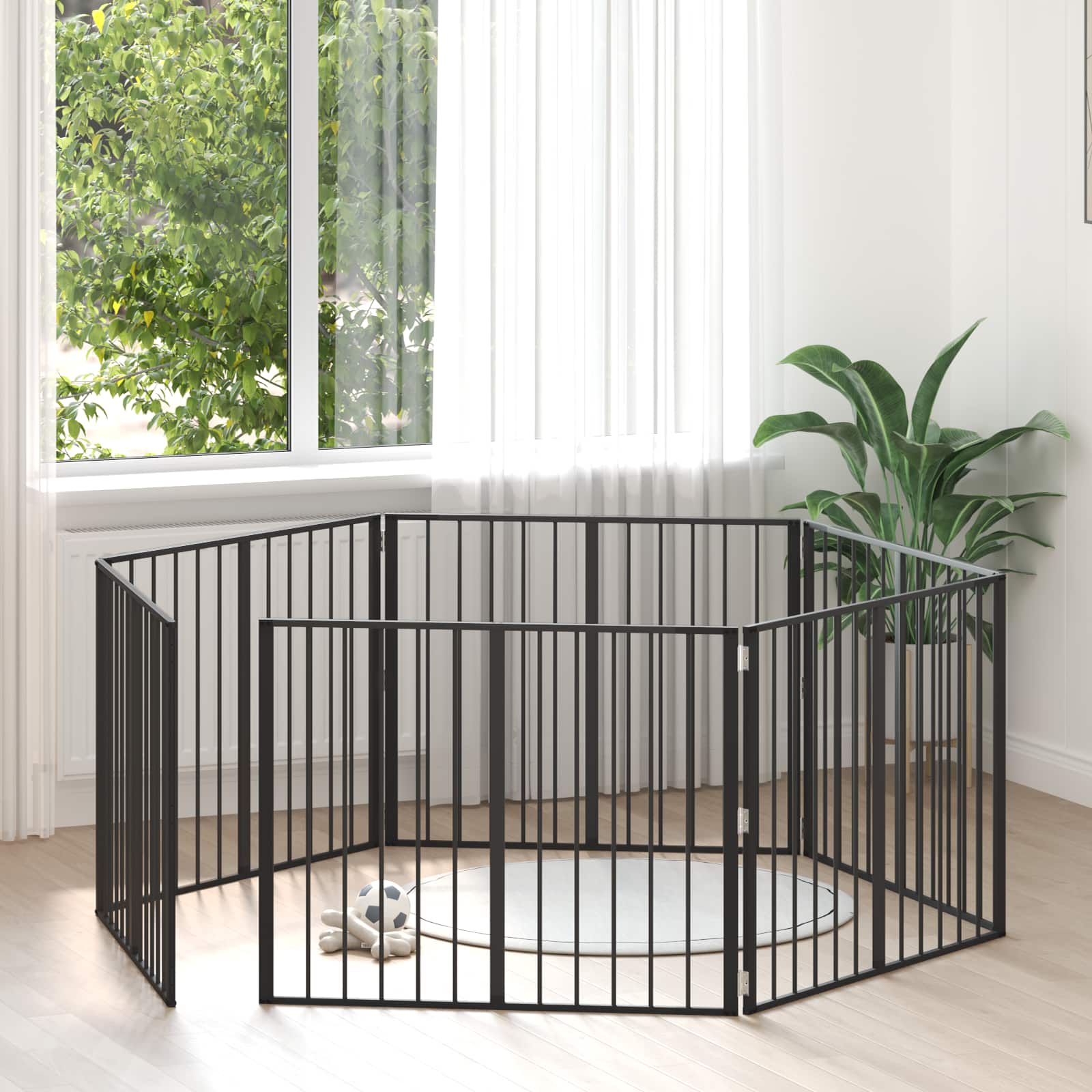 vidaXL Bramka dla psa 6 pcs Czarny 100 x 80 cm Stal Galwanizowana